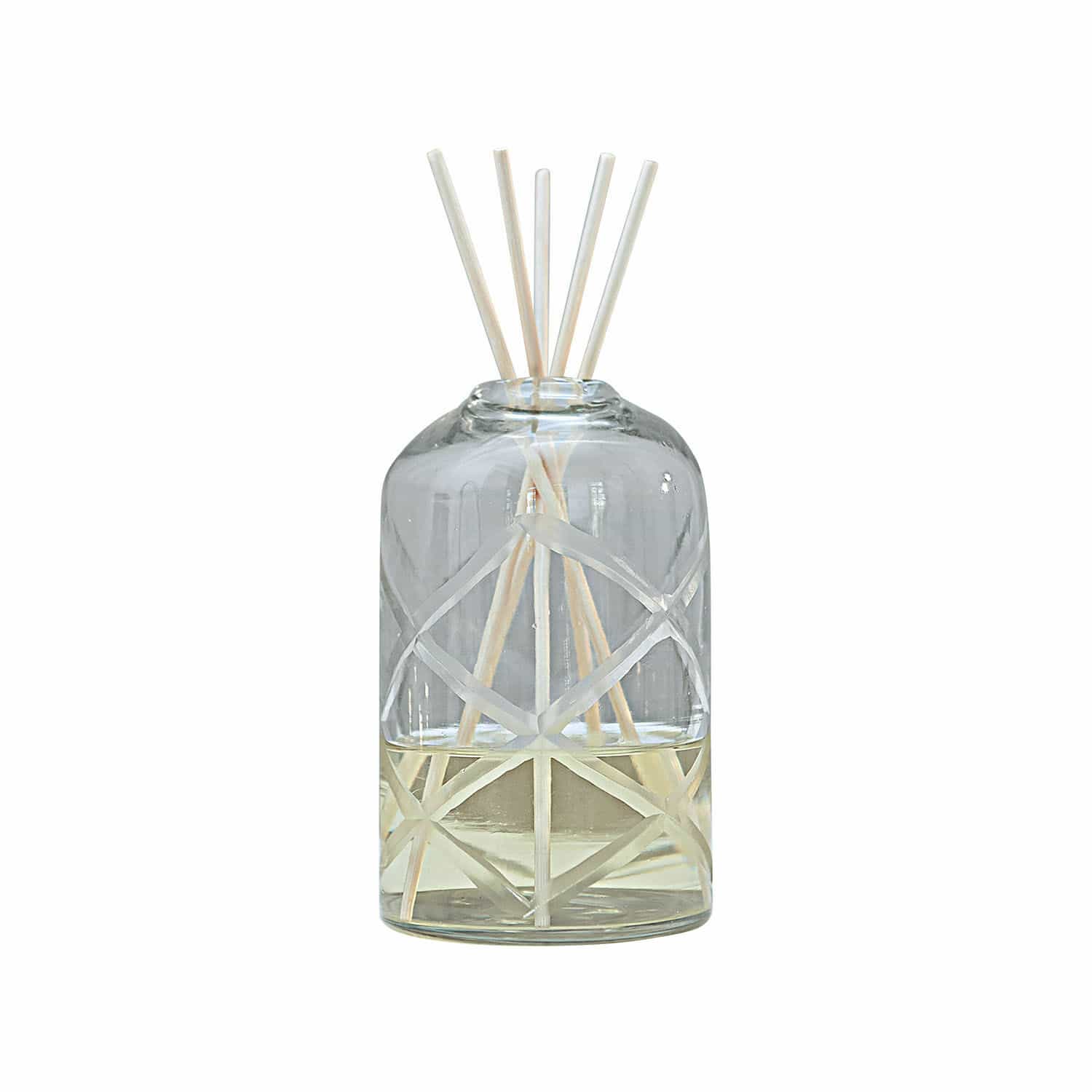 Kamerparfum Azminah Glazen geurverspreider met heldere vloeistof en natuurlijke stokjes voor aromatherapie