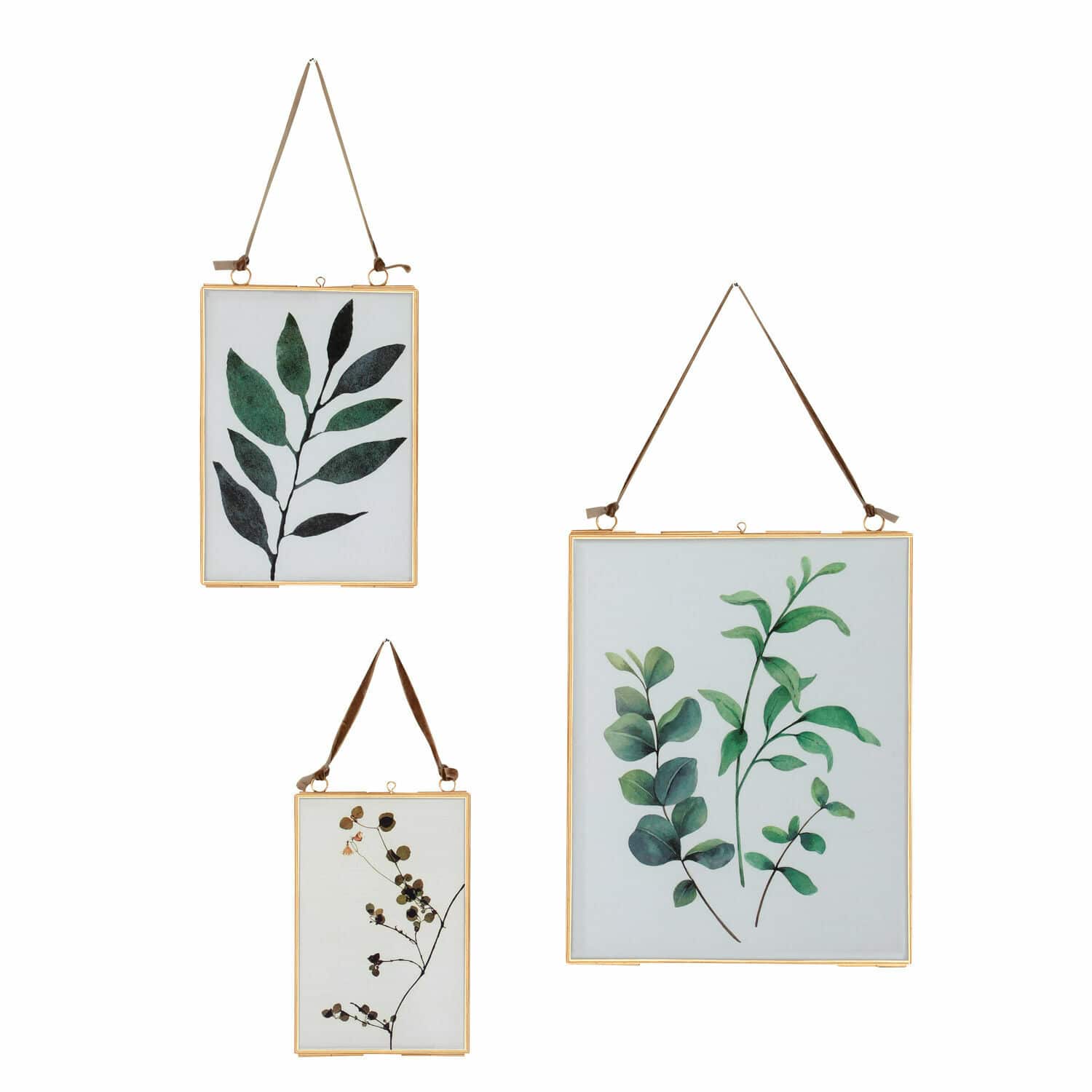 Set van 3 antieke gouden fotolijsten met groene bladeren, wanddecoratie