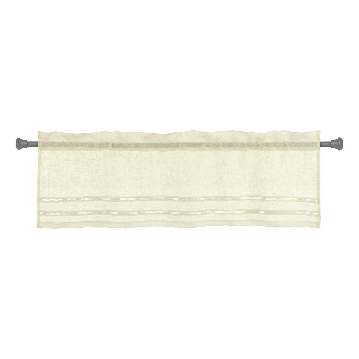 Vitrage Jolivane Beige gordijn van lichte stof met decoratieve stiksels, geschikt voor woonkamer of keuken