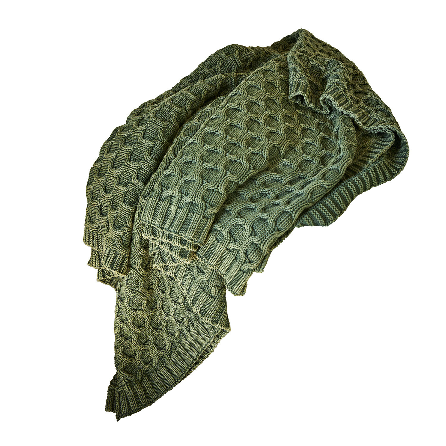 Plaid Sovilex Groen gebreid deken met grof patroon, zacht en decoratief, ideaal voor woonkamer en slaapkamer