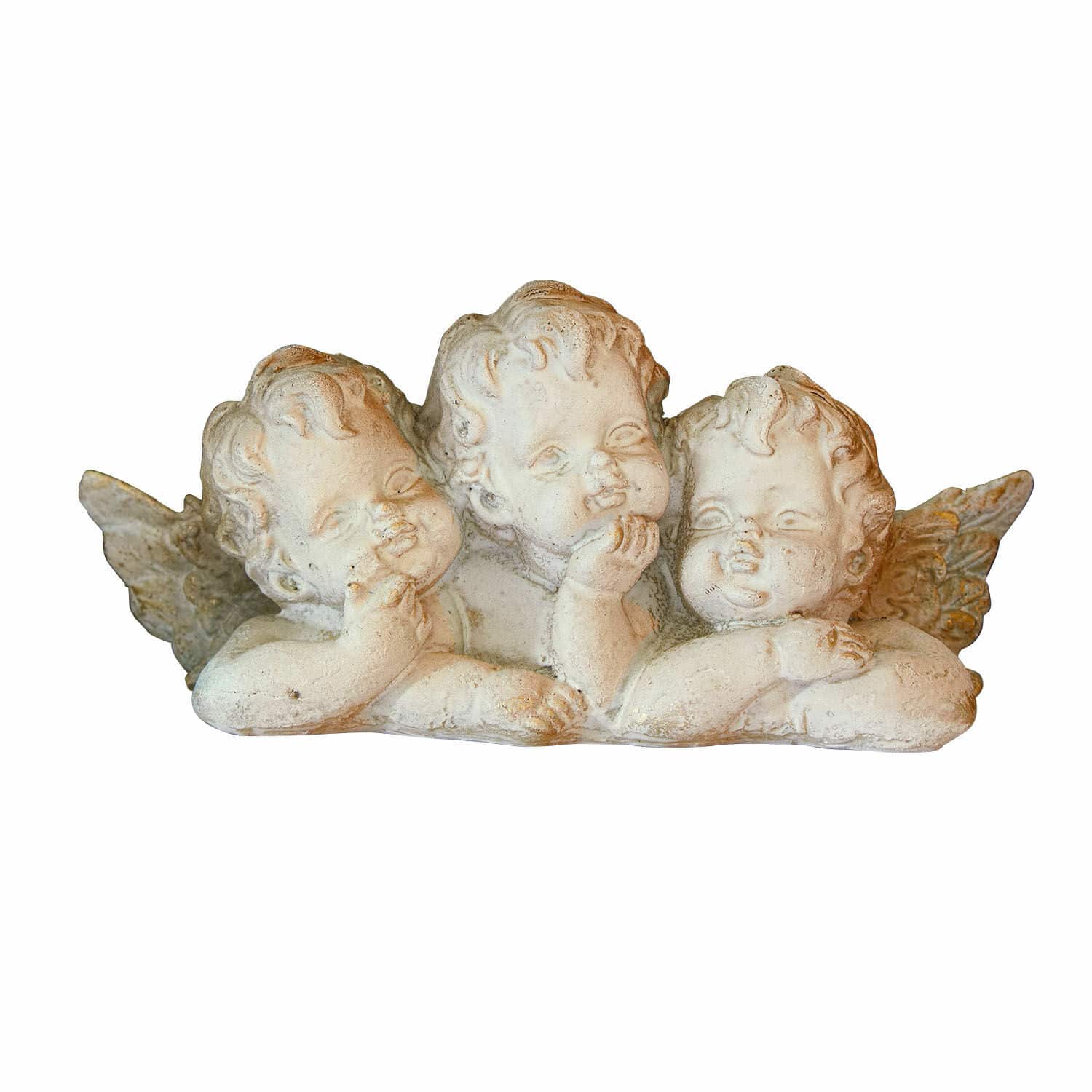 Decoratieve engelen Nivardo Beeld van drie witte keramische engelen met antiek effect, decoratie voor huis en tuin