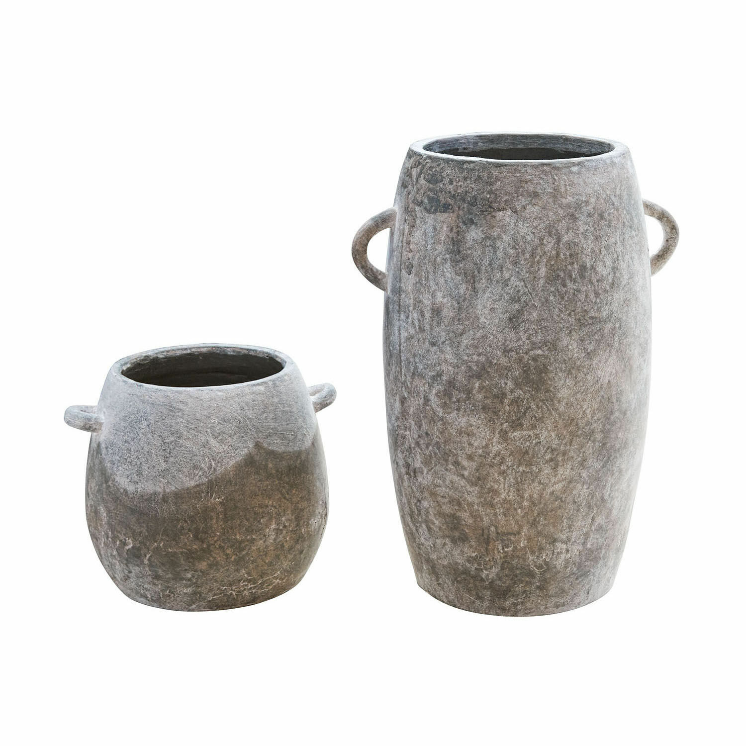 Sierpot set van 2 Cœuron Set van twee grijze keramische potten met handvatten, perfect voor binnen- en buitendecoratie