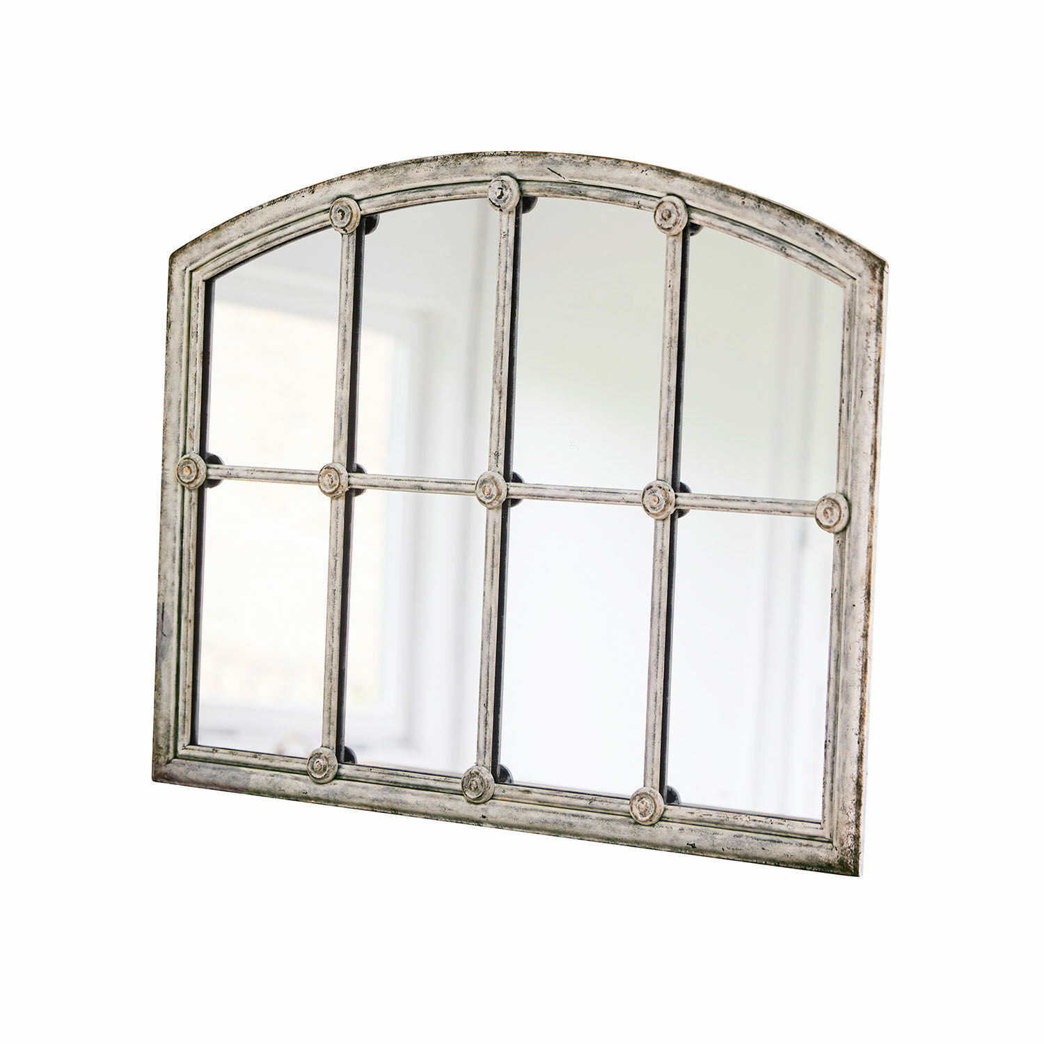 Crèmekleurige Tobiah spiegel met metalen frame en decoratieve roeden, vintage stijl voor interieur