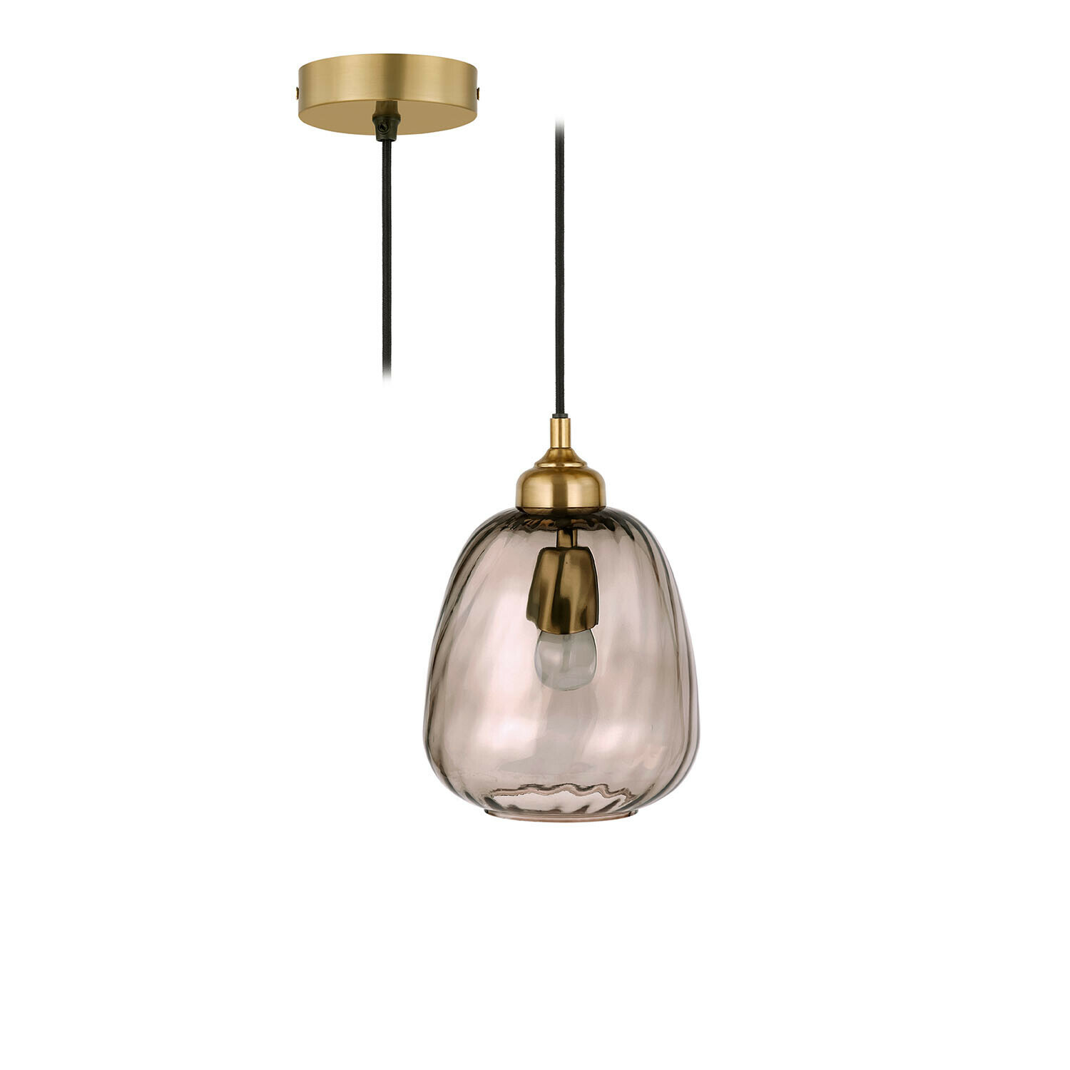 Glazen hanglamp met messing afwerking en zwarte kabel, moderne binnenverlichting