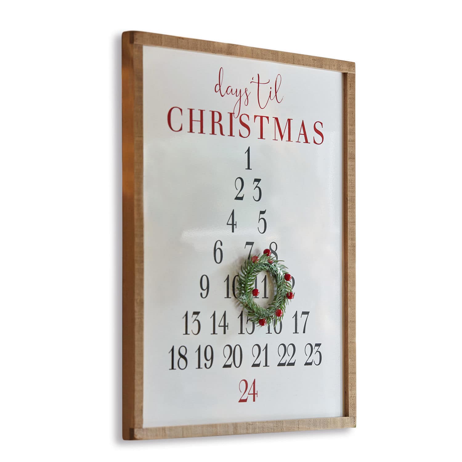 Decoboard Lagunes Houten lijst met adventskalender aan de muur met cijfers en decoratieve kerstkrans