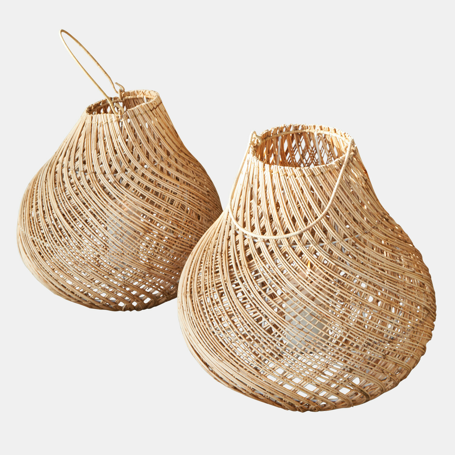 Lantaarn set van 2 Stormea Twee natuurlijke rotan lantaarns in beige, decoratieve verlichting voor binnen en buiten