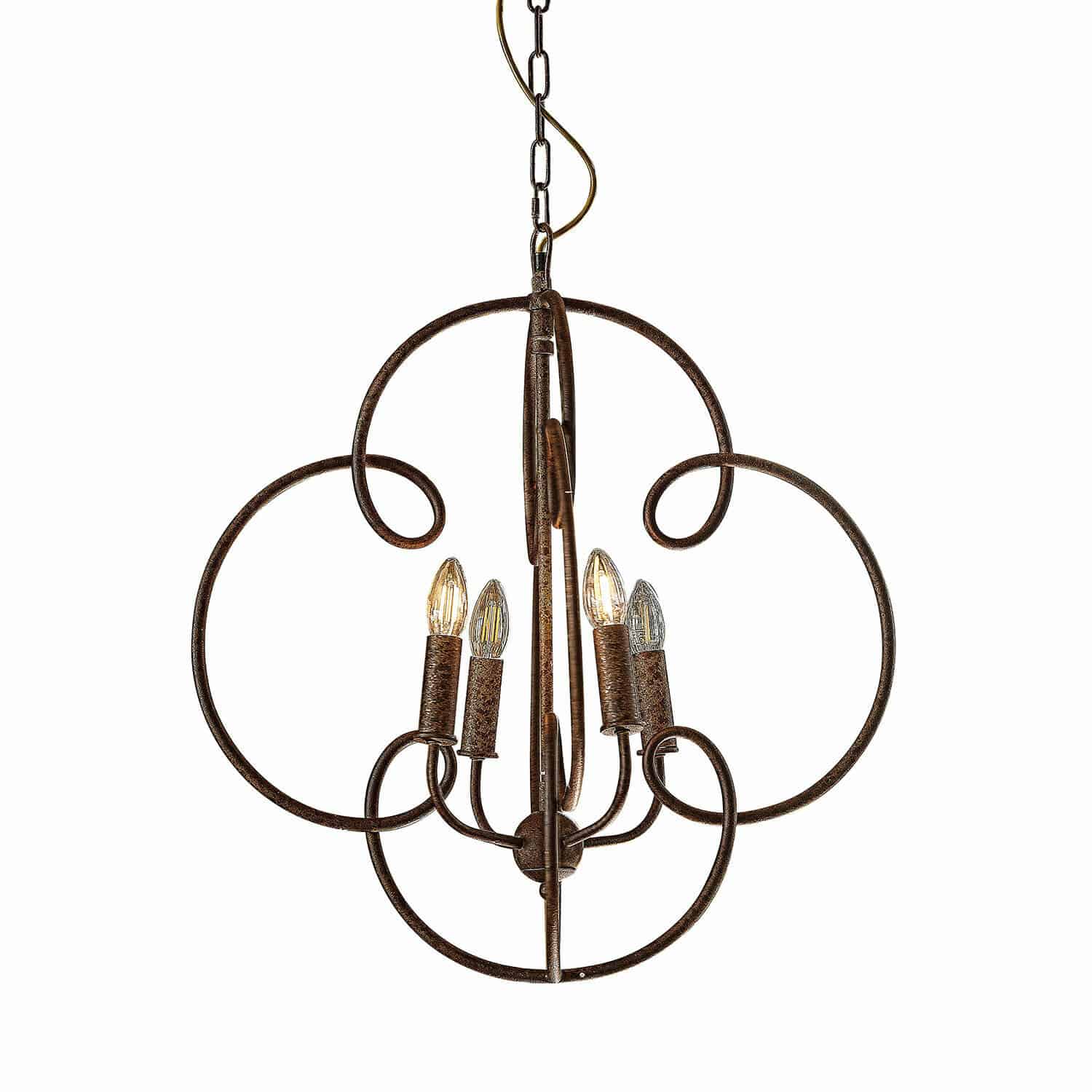 Kroonluchter Rahima Rustieke metalen hanglamp in bruin met vier lampen, sfeerverlichting voor woonkamer