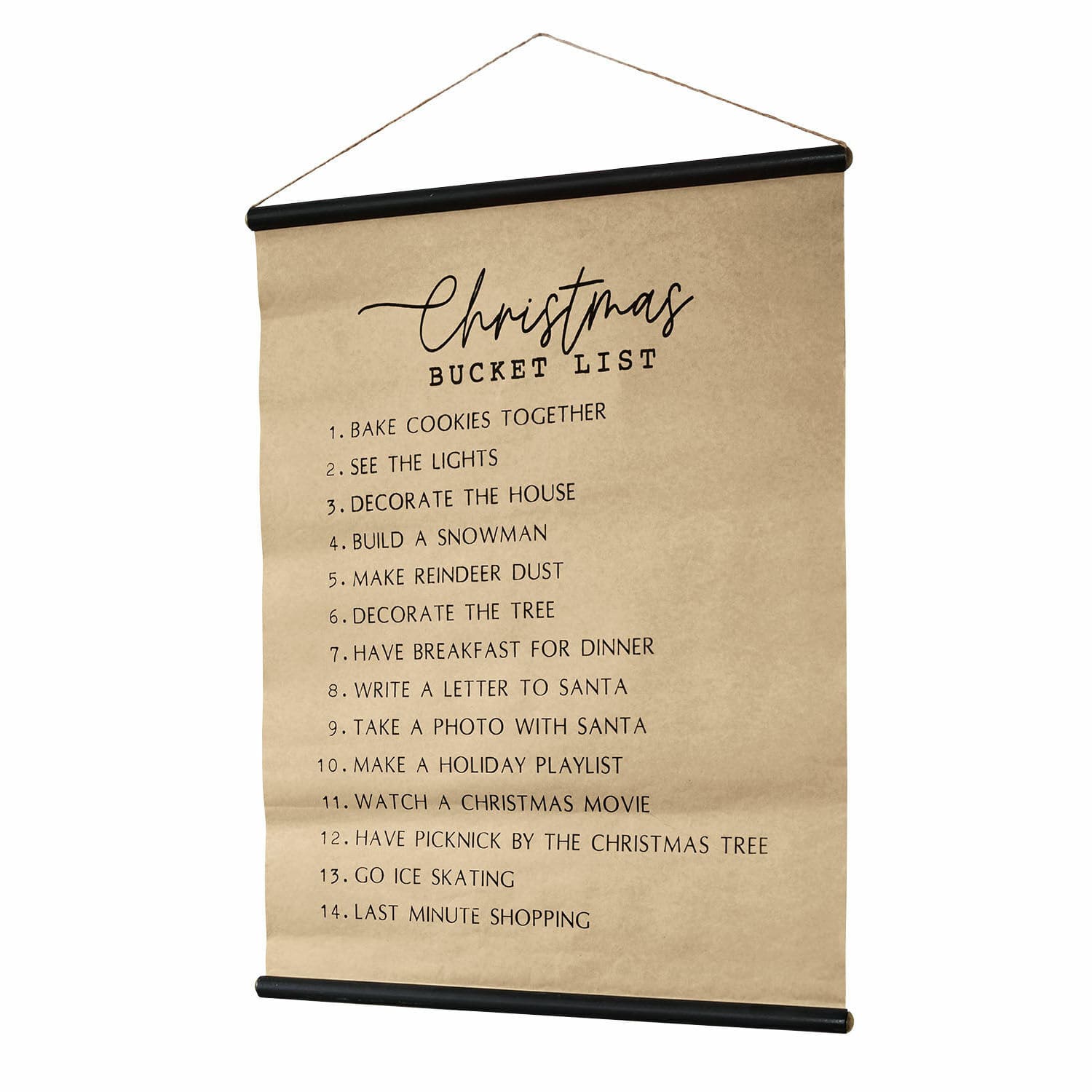 Afbeelding Christmas Bucket List Decoratieve wandposter met kerstactiviteitenlijst op bruin papier met zwarte details