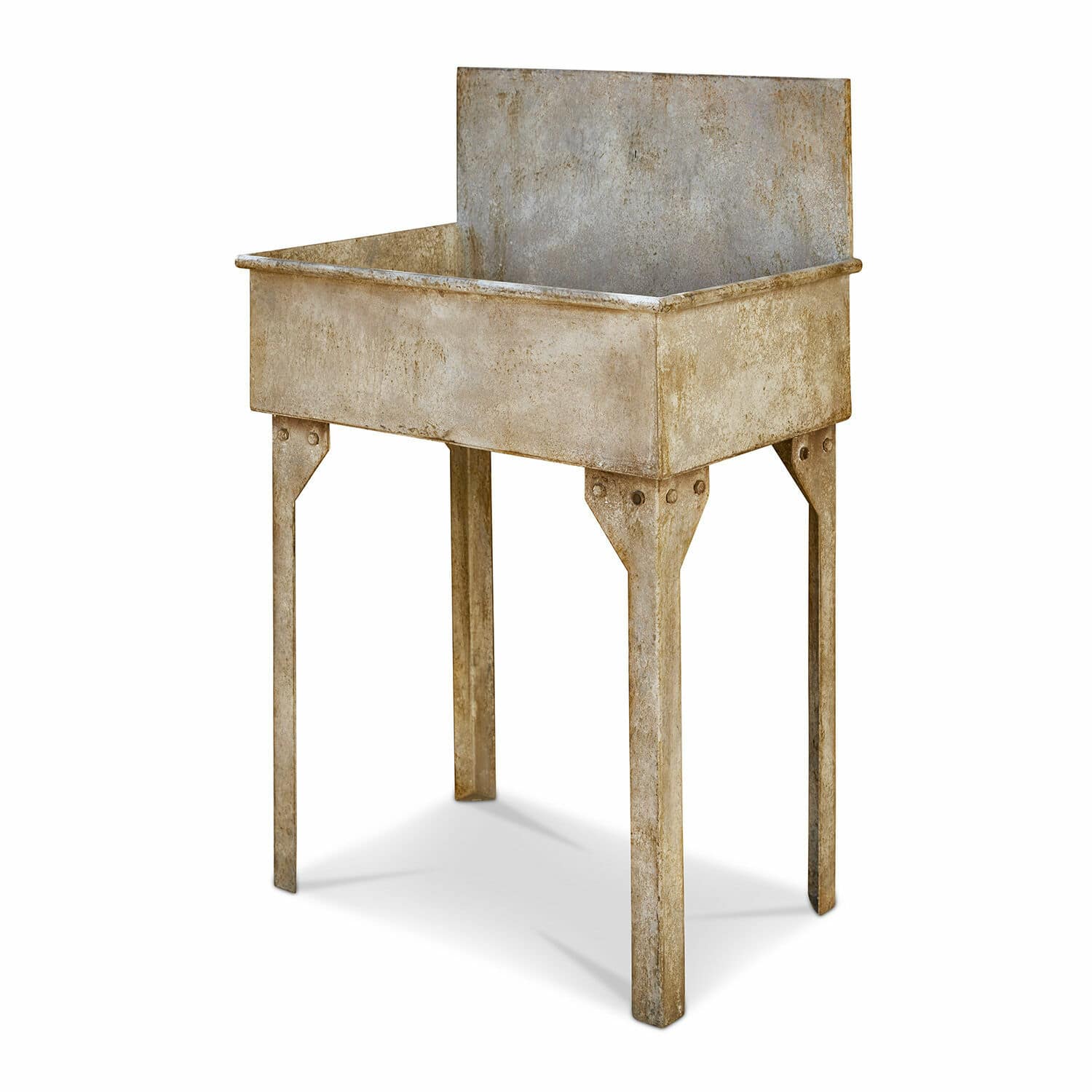 Wastafelmeubel Lison Staande metalen plantenbak in verweerde beige kleur voor tuin en interieur