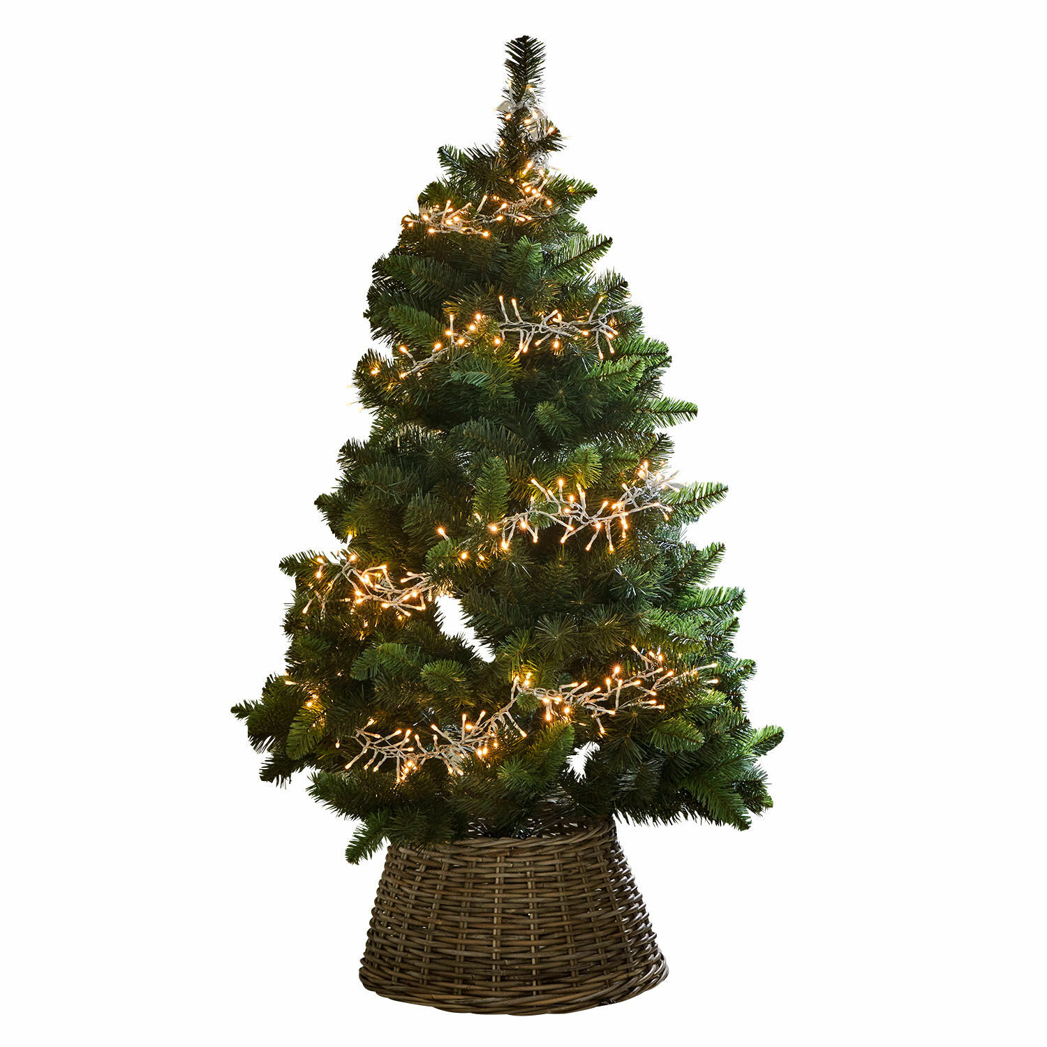 Kerstboom Svalberg Kunstkerstboom met groene naalden en warme witte verlichting in een rieten mand, kerstdecoratie