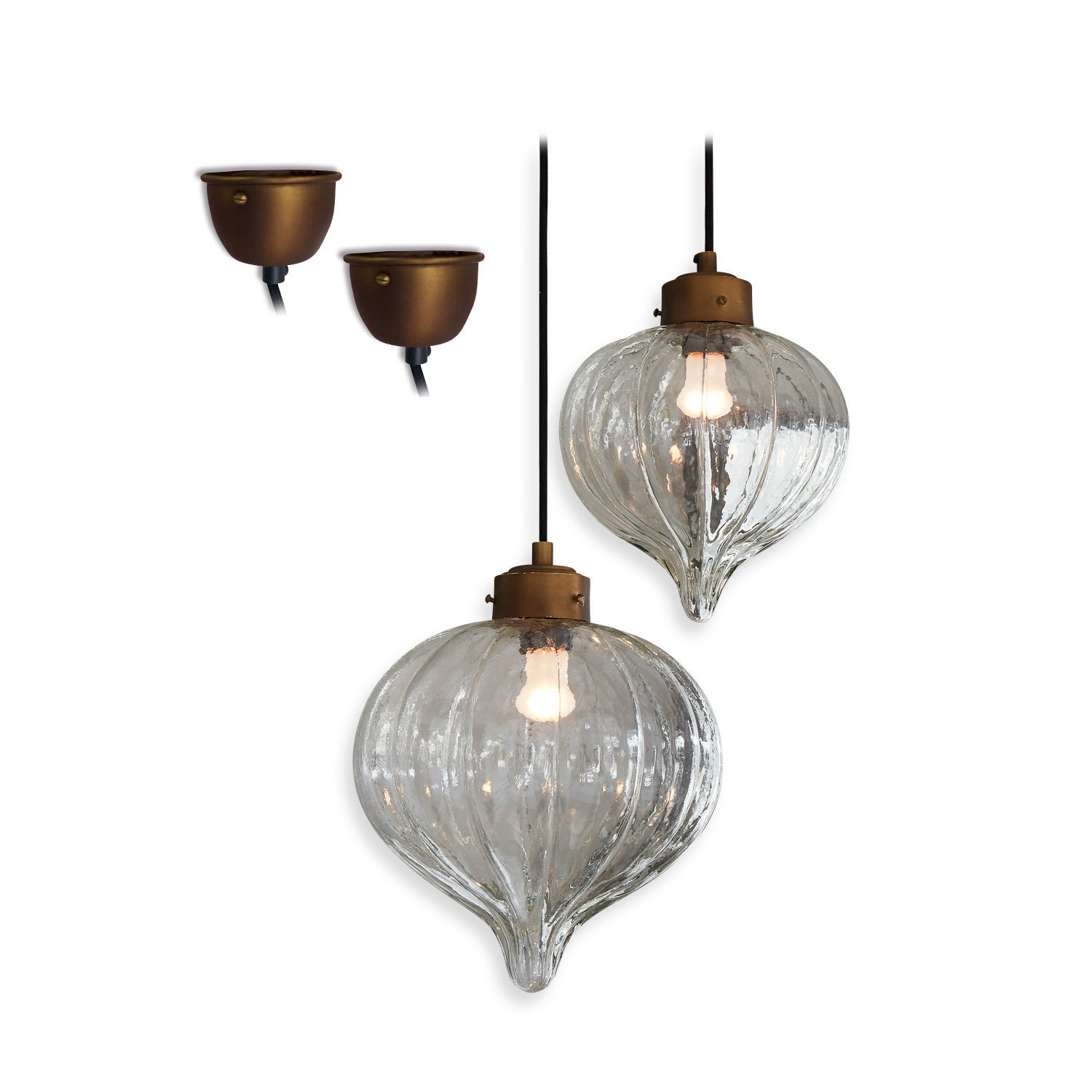 Hanglamp set van 2 Baisse Glazen hanglamp met messing houder, decoratieve vintage plafondlamp