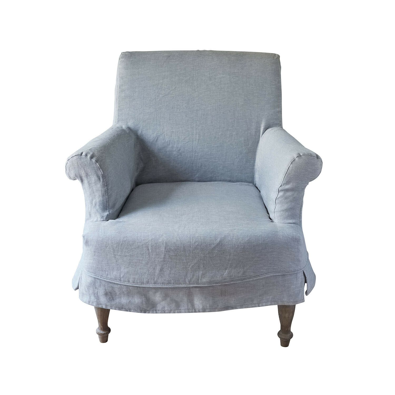 lichtblauw Lichtblauwe Everleighs fauteuil van linnenstof met houten poten, comfortabele woonkamerstoel