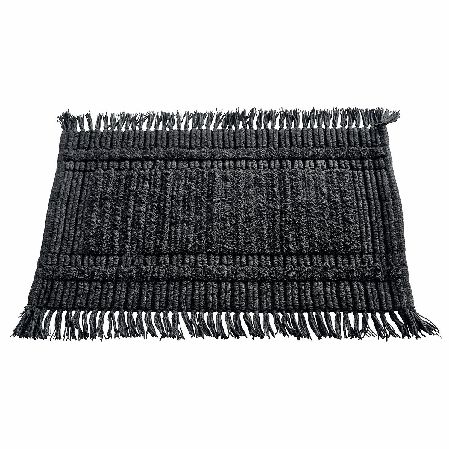 Badmat Nexilo Zwart katoenen vloerkleed met franjes, zacht en decoratief voor binnen, badkamervloerkleed of hal