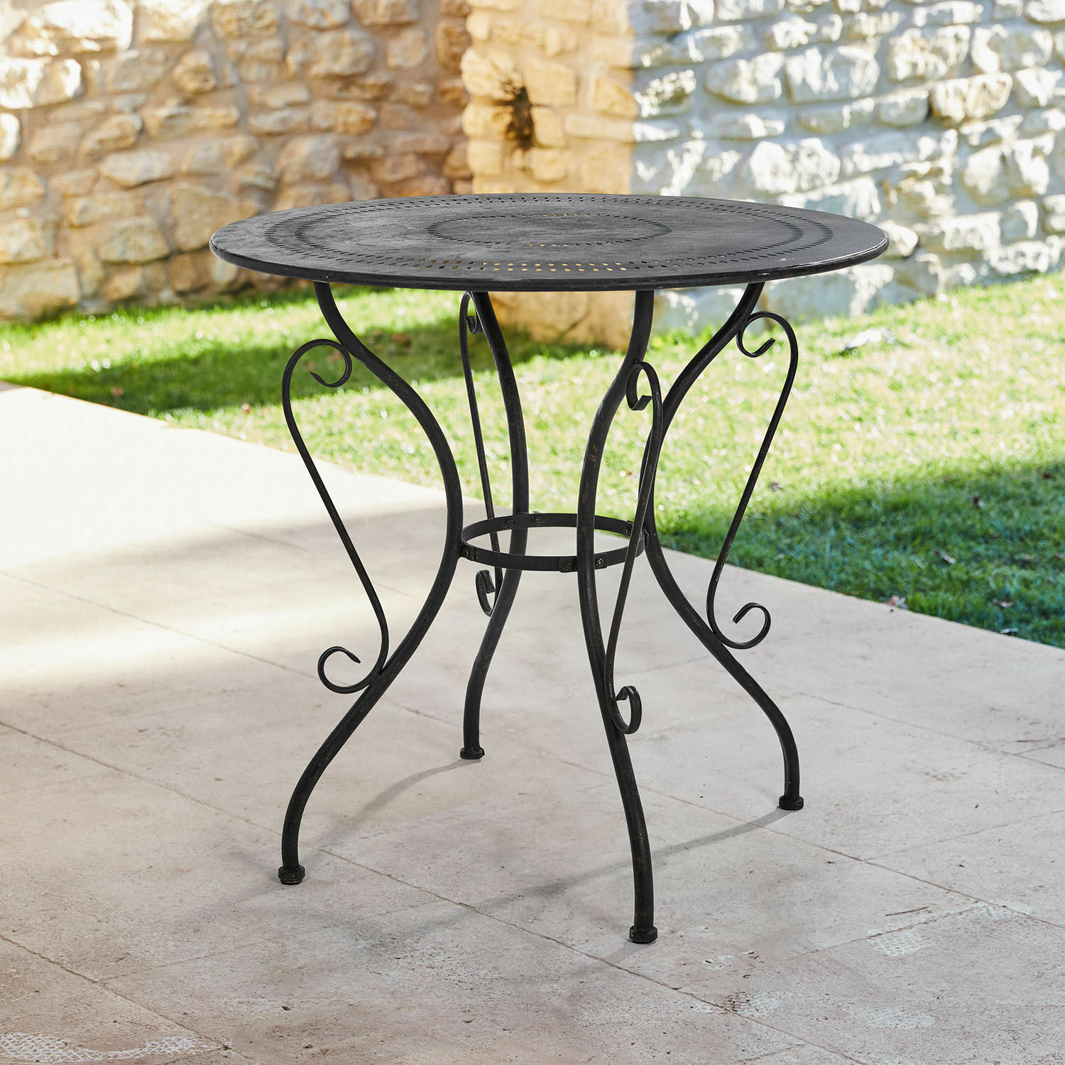 Tafel Aube Ronde zwarte metalen tuintafel met decoratieve poten voor terras en tuin