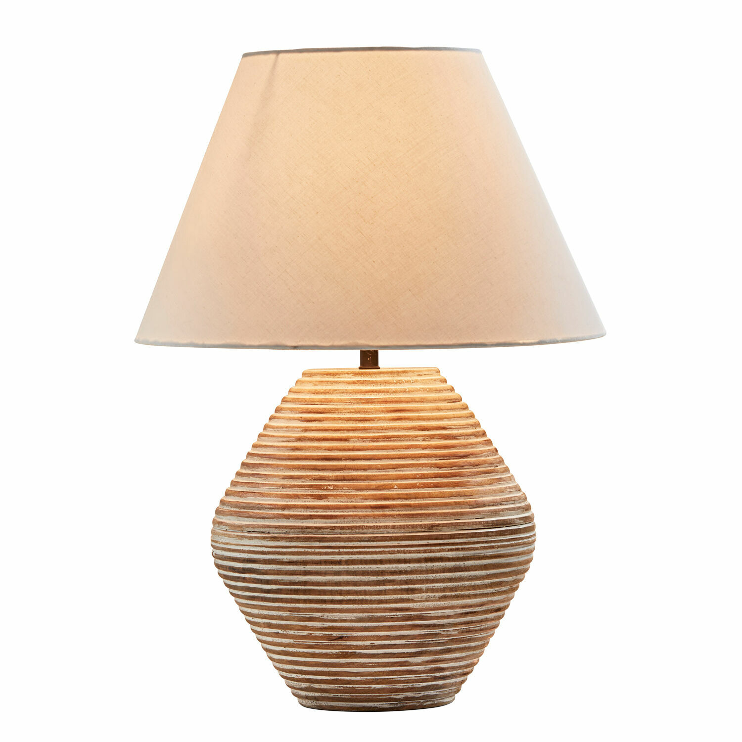 Tafellamp Landelin Tafellamp met beige kap en keramische basis met bruin-witte strepen