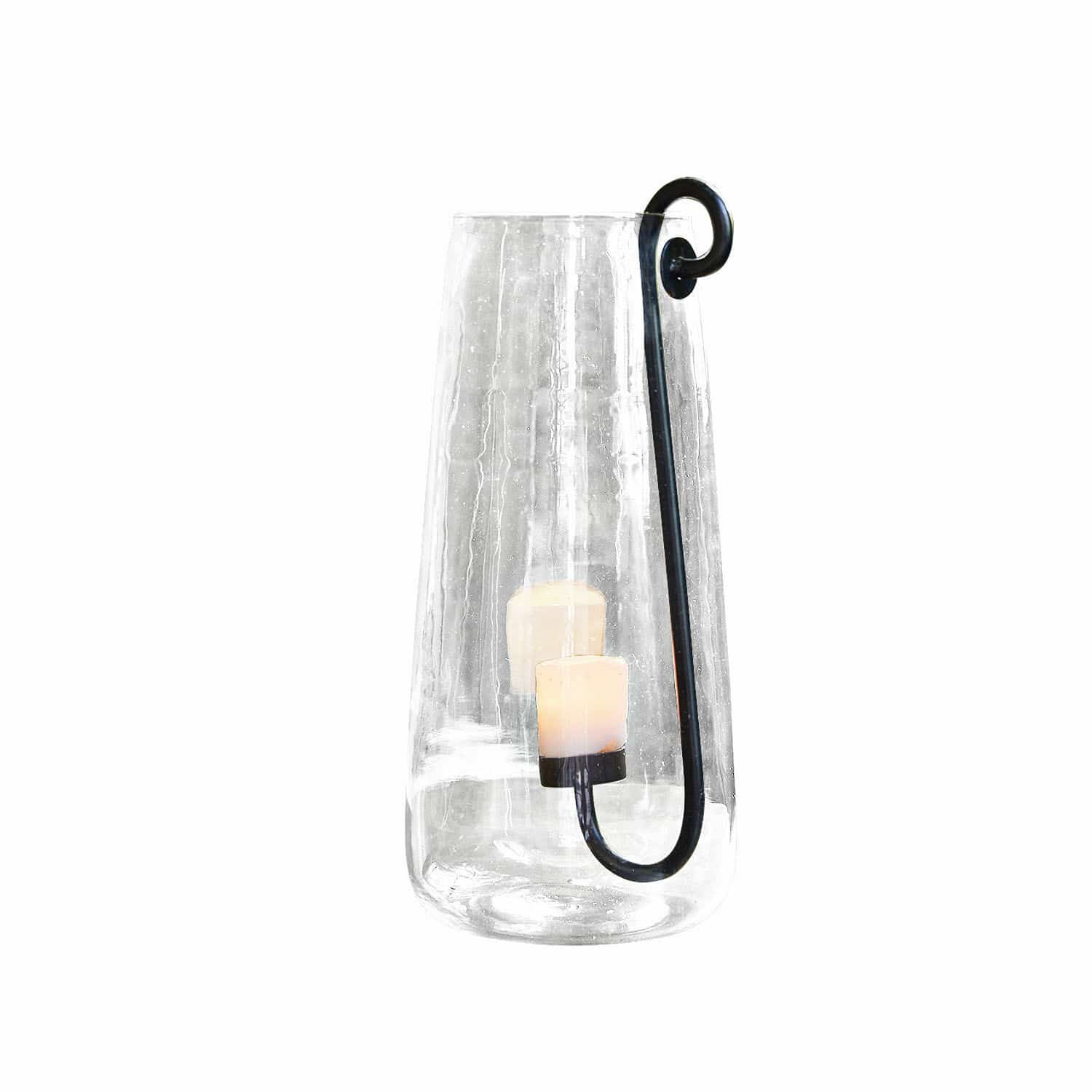Windlicht Lamark Glazen lantaarn met zwart metalen handvat en LED-kaars voor binnen- en buitendecoratie