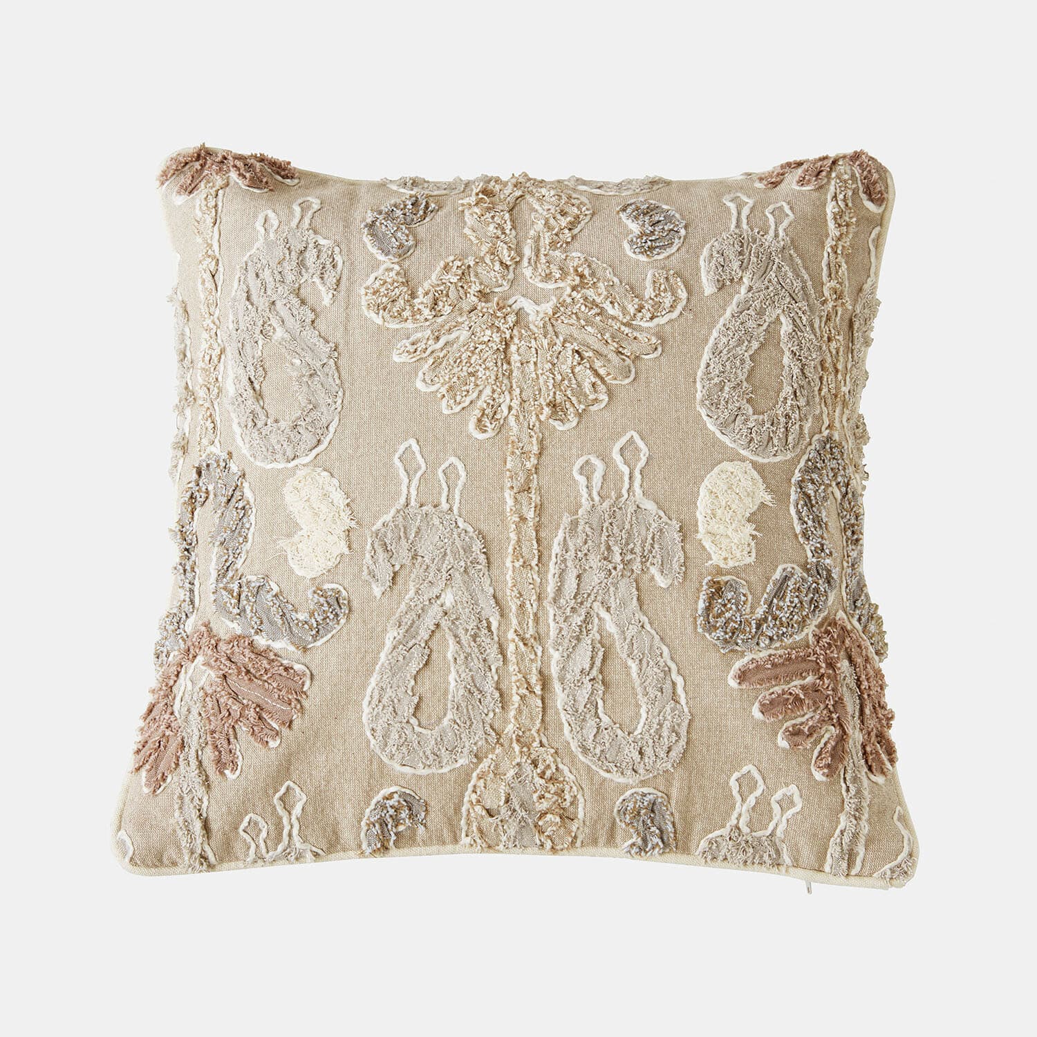 Kussenhoes Rahmira Beige sierkussen met geborduurd patroon in pasteltinten, zachte stof voor woonkamer of slaapkamer