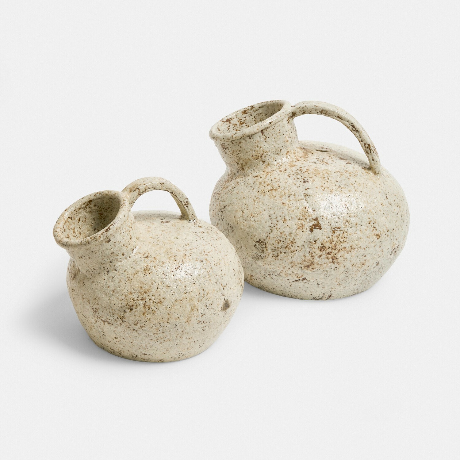 Vase 2er Set Gravière Twee crèmekleurige keramische kannen met bruine vlekken, rustiek design voor woondecoratie