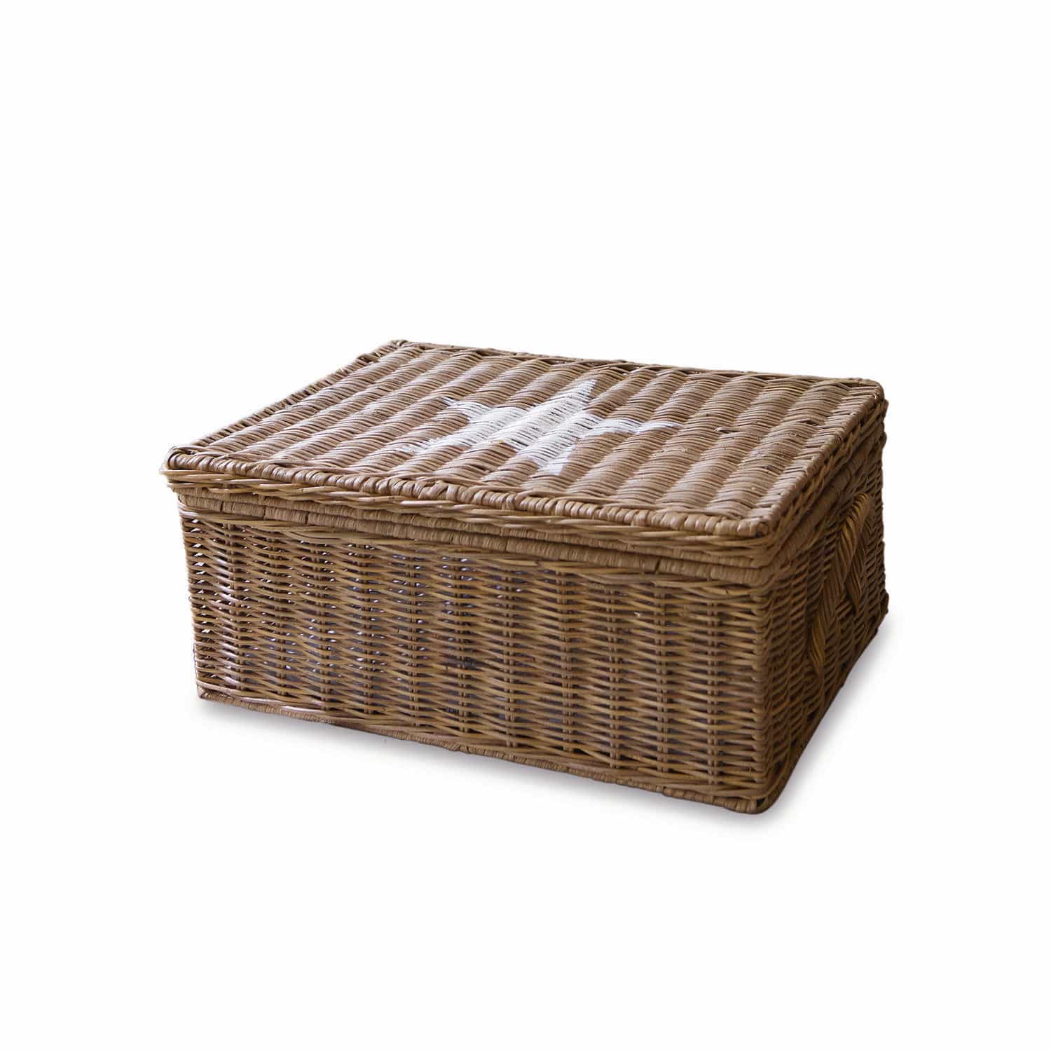 Mand Carcans Rechthoekige mand van natuurlijk riet met witte ster op de deksel, decoratieve opbergmand