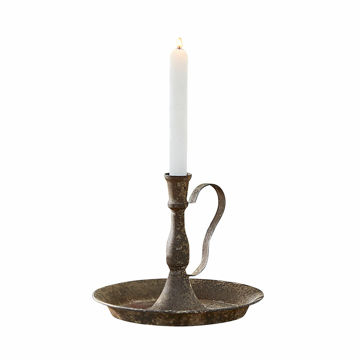 Kandelaar Plixora Metalen kandelaar met roestige look en witte kaars, vintage interieurdecoratie