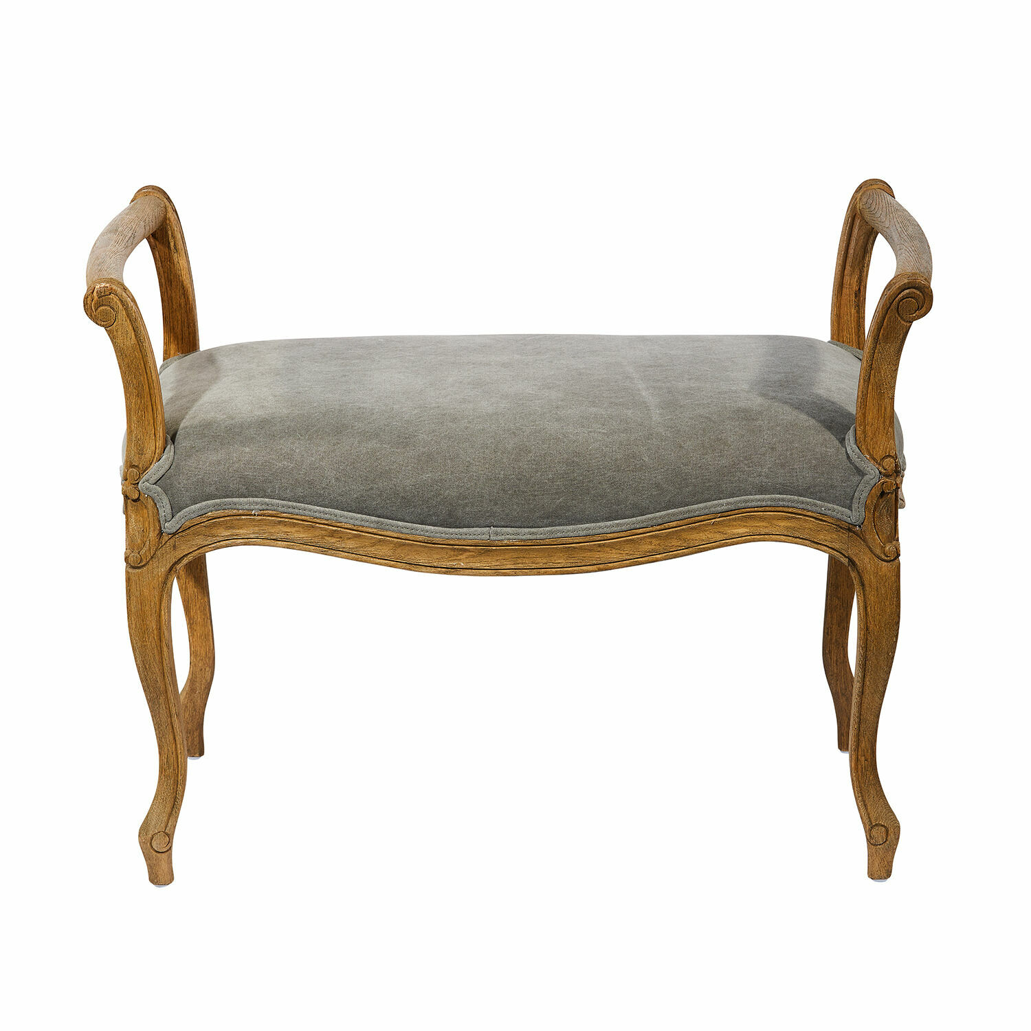 Bank Pierremont met crèmekleurige fluwelen zitting en antiekbruin houten frame voor woonkamer