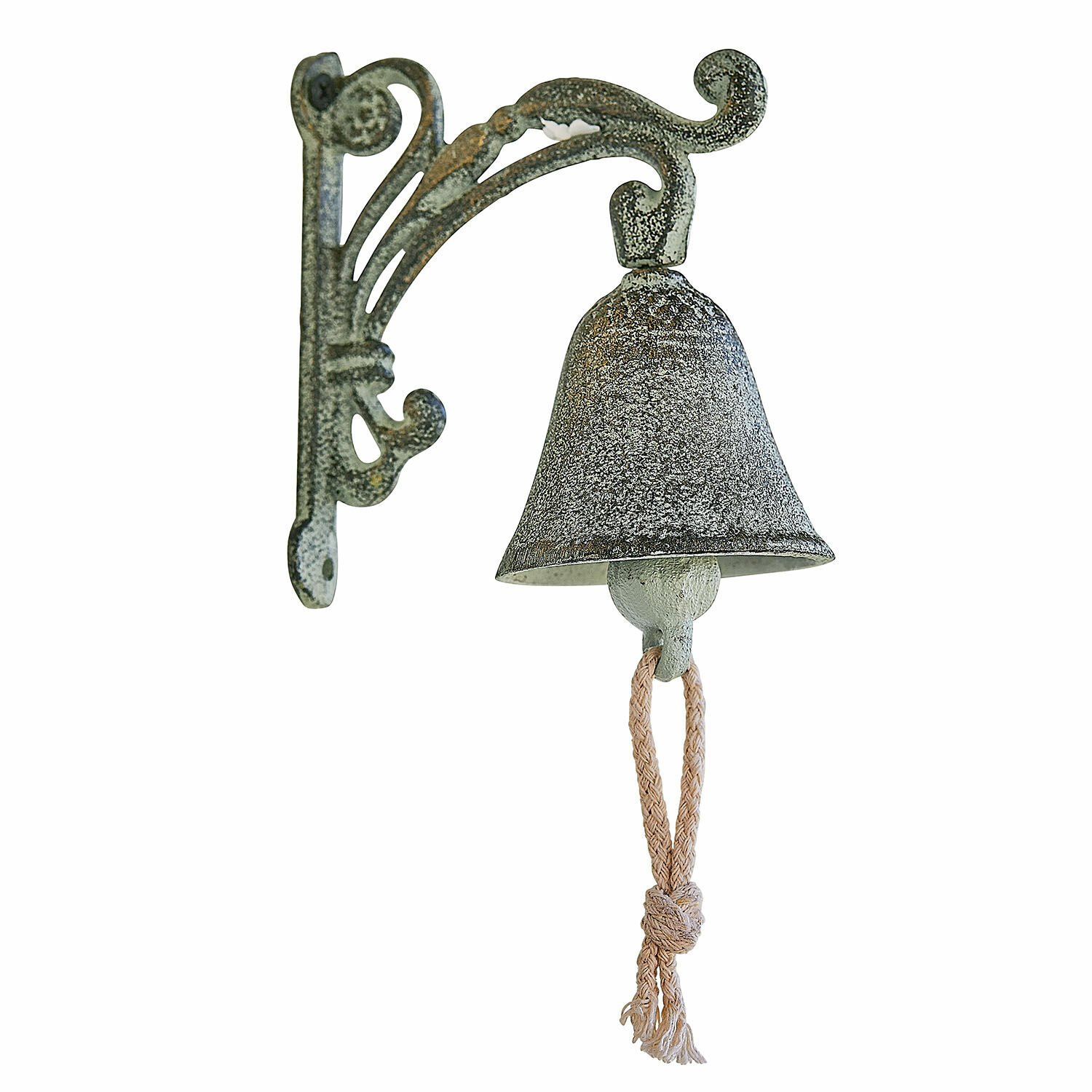 Bel Palerina Metalen wandbel in vintage stijl met groen-grijze afwerking en touwtrekker