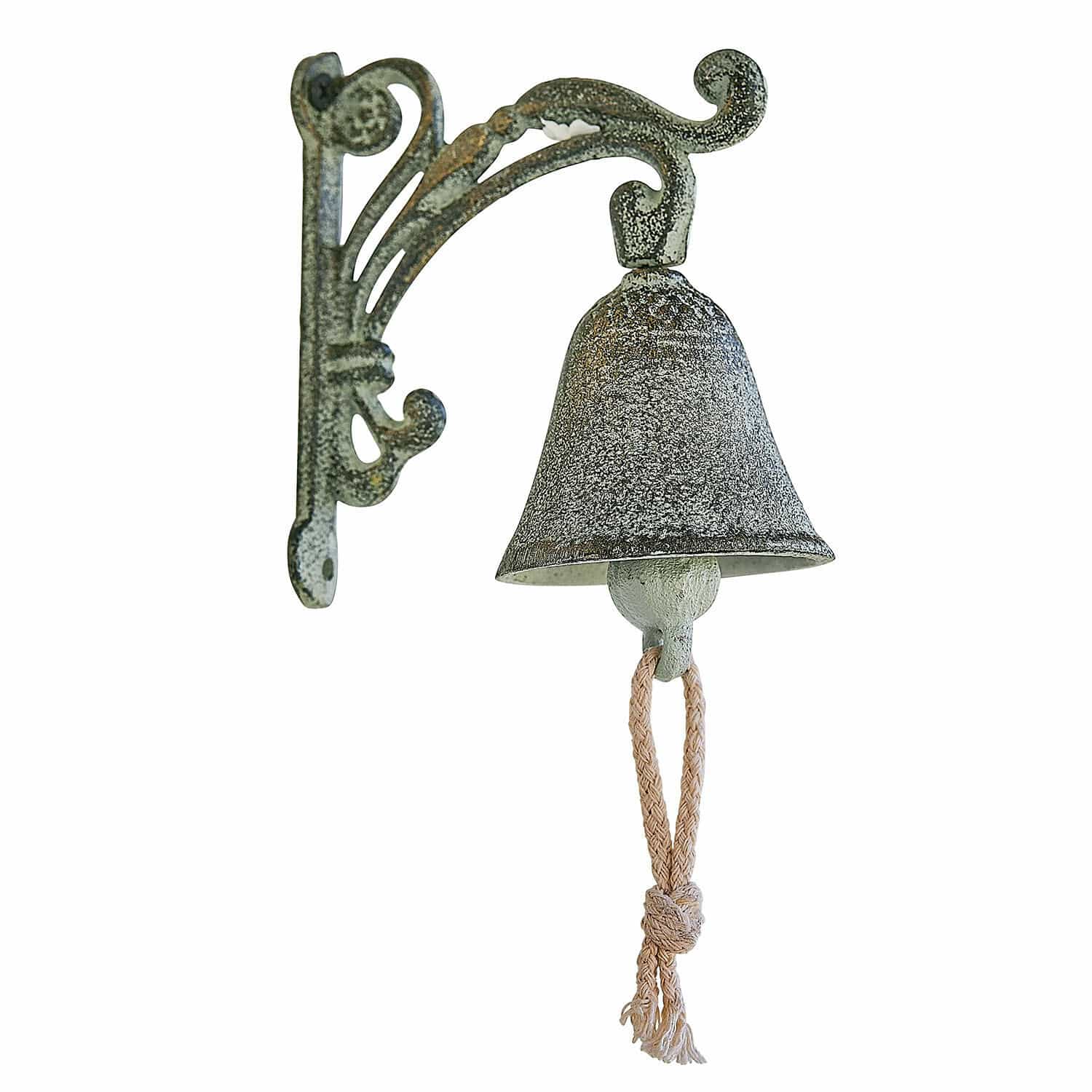 Bel Palerina Metalen wandbel in vintage stijl met groen-grijze afwerking en touwtrekker