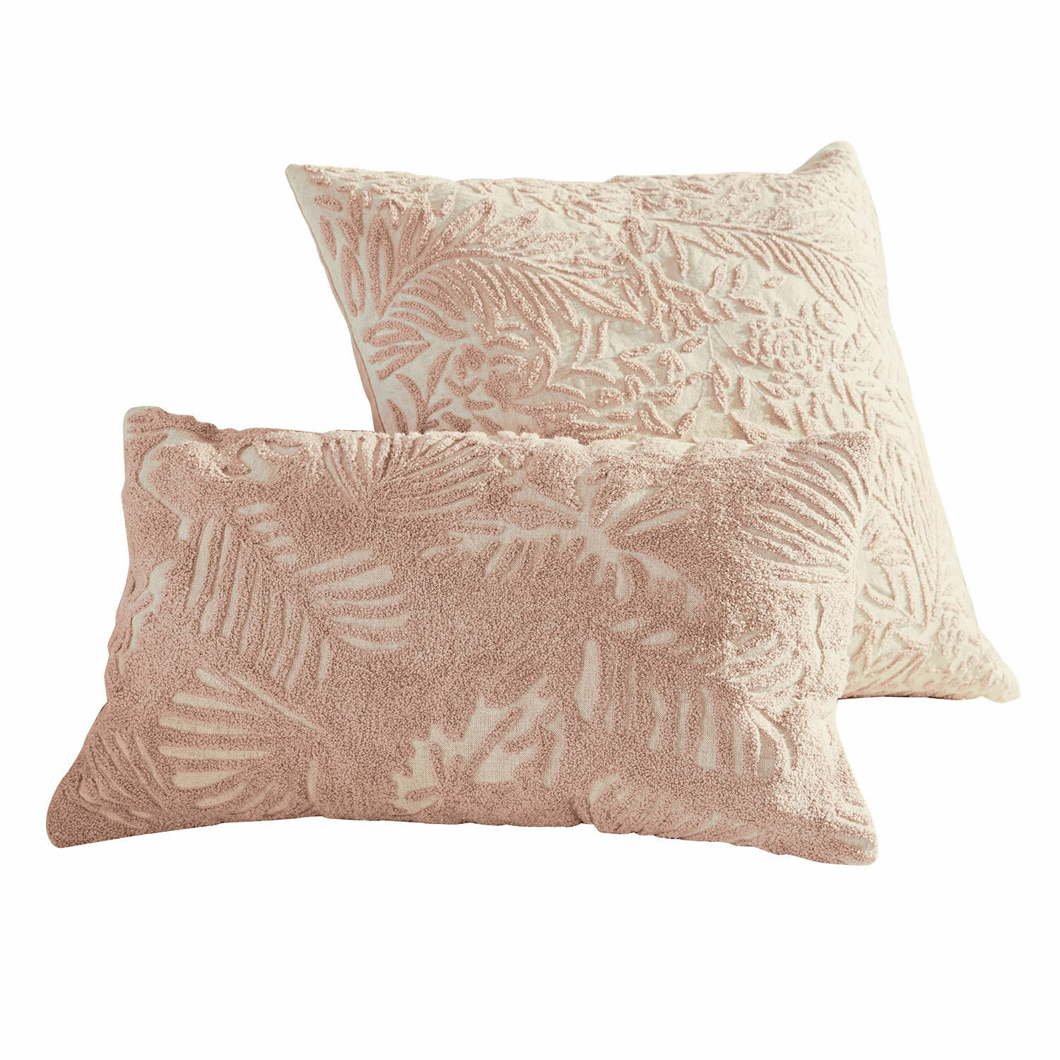 Kussenhoes set van 2 Enchanto Set van twee roze sierkussens van zacht materiaal met plantenpatroon