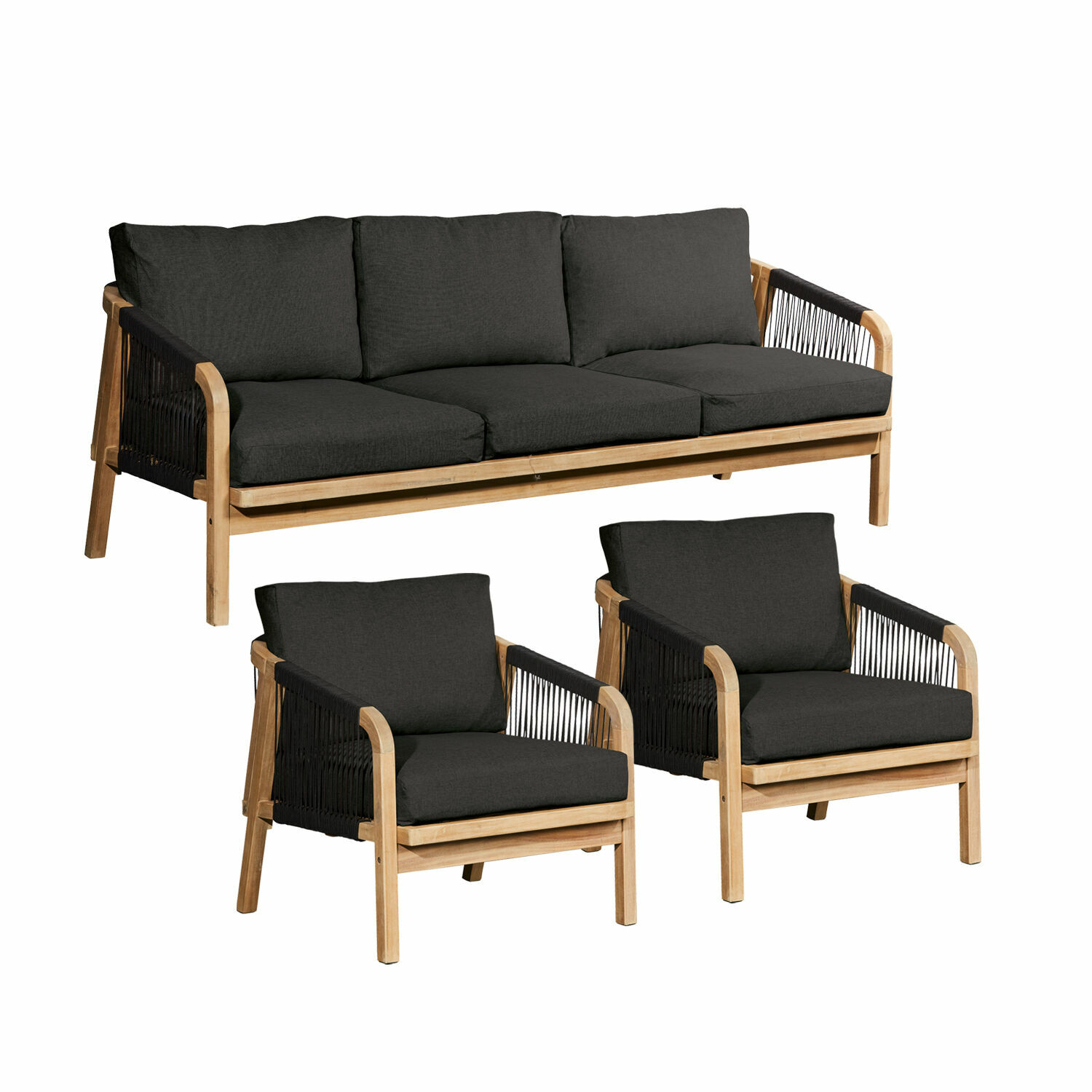 bruin/antraciet Shreveport tuinmeubelset van FSC-hout, bruine frame en antraciet kussens, comfortabele zitplaatsen