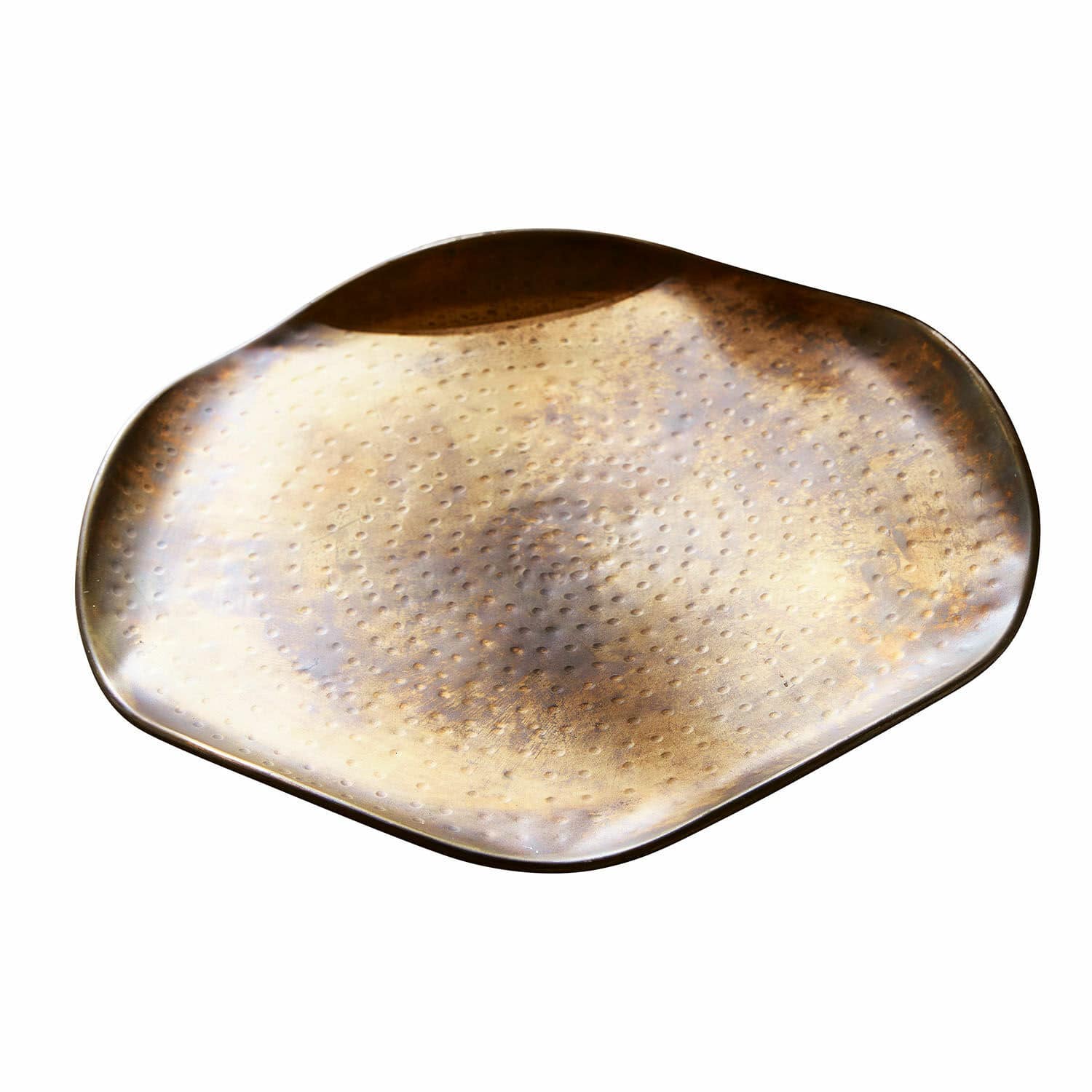 Schaal Frapelle Decoratief messing dienblad met onregelmatige vorm en puntstructuur in gouden tint