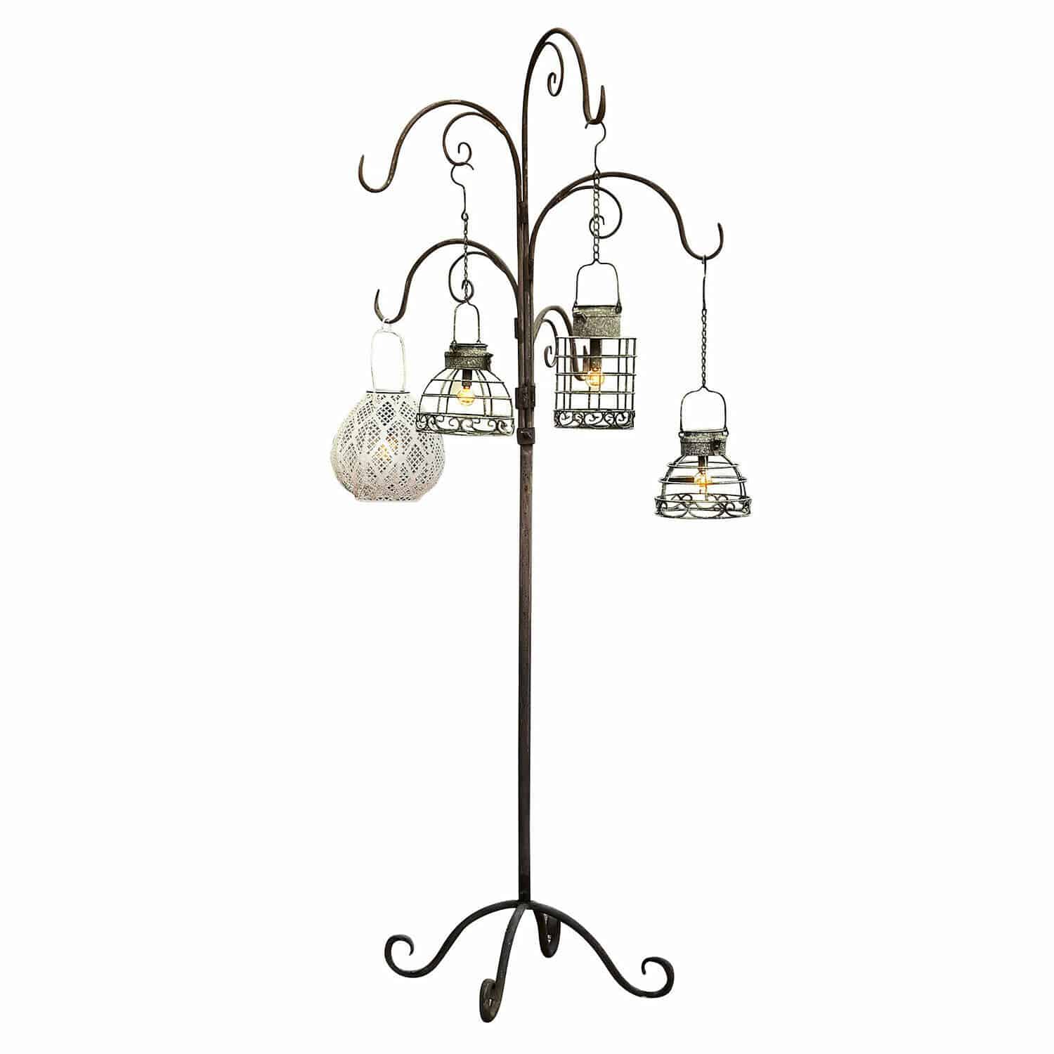 Standaard Merisette Metalen standaard met vier hangende vintage lantaarns voor binnen- en buitendecoratie