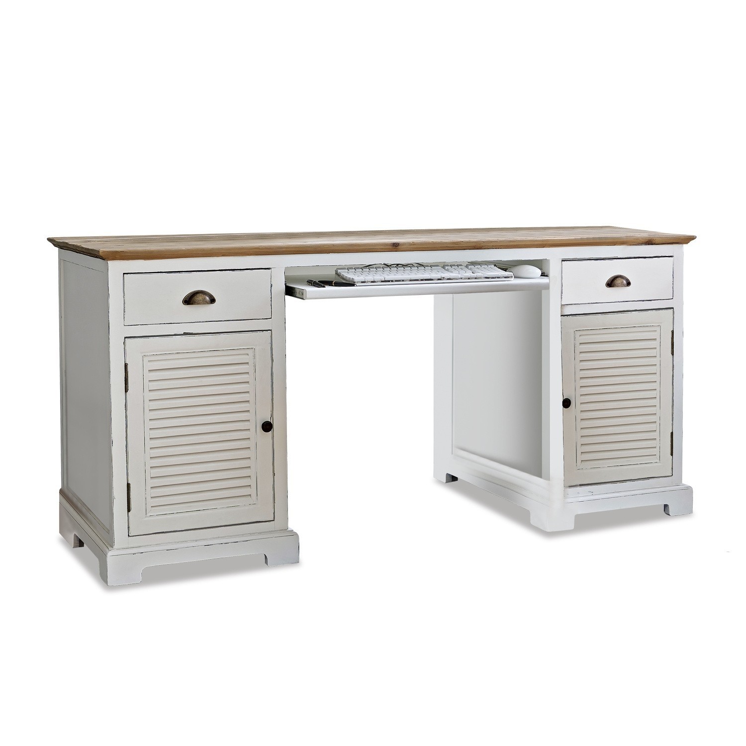 Bureau Belleplain Witte houten bureau met natuurlijk blad en lades, praktisch voor thuiswerken