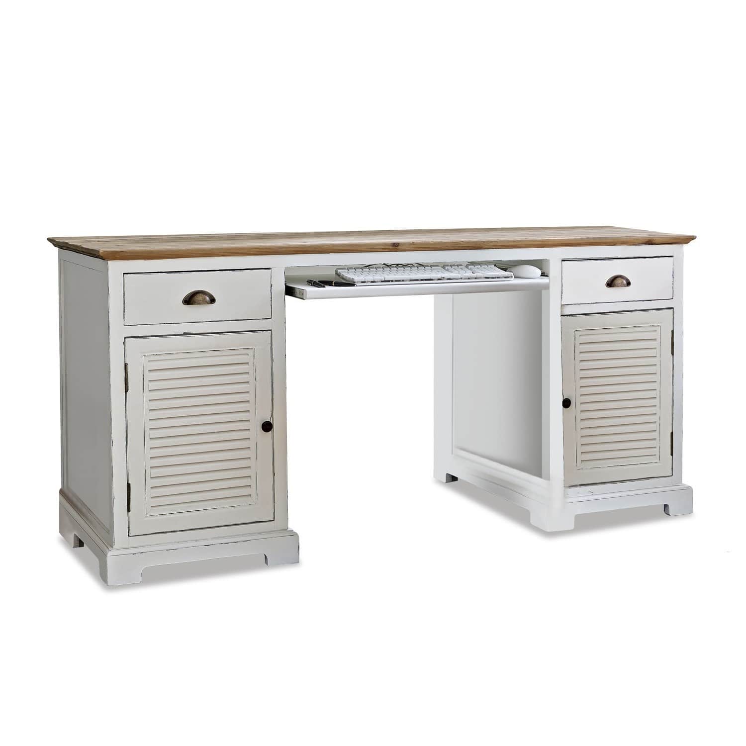 Bureau Belleplain Witte houten bureau met natuurlijk blad en lades, praktisch voor thuiswerken