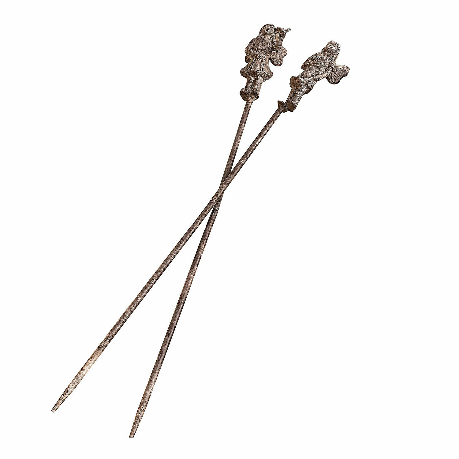 Tuinprikker set van 2 Papille Twee decoratieve bruine metalen stokken met engelfiguren, tuinornament