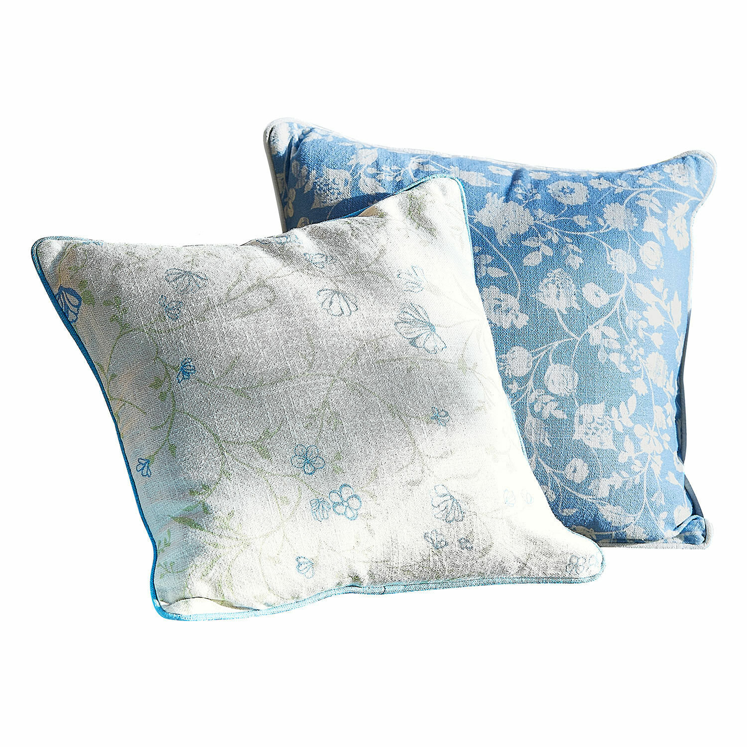 Kussenhoes set van 2 Corvelique Twee decoratieve katoenen kussens in blauw-wit met bloemmotief voor woonkamer en slaapkamer