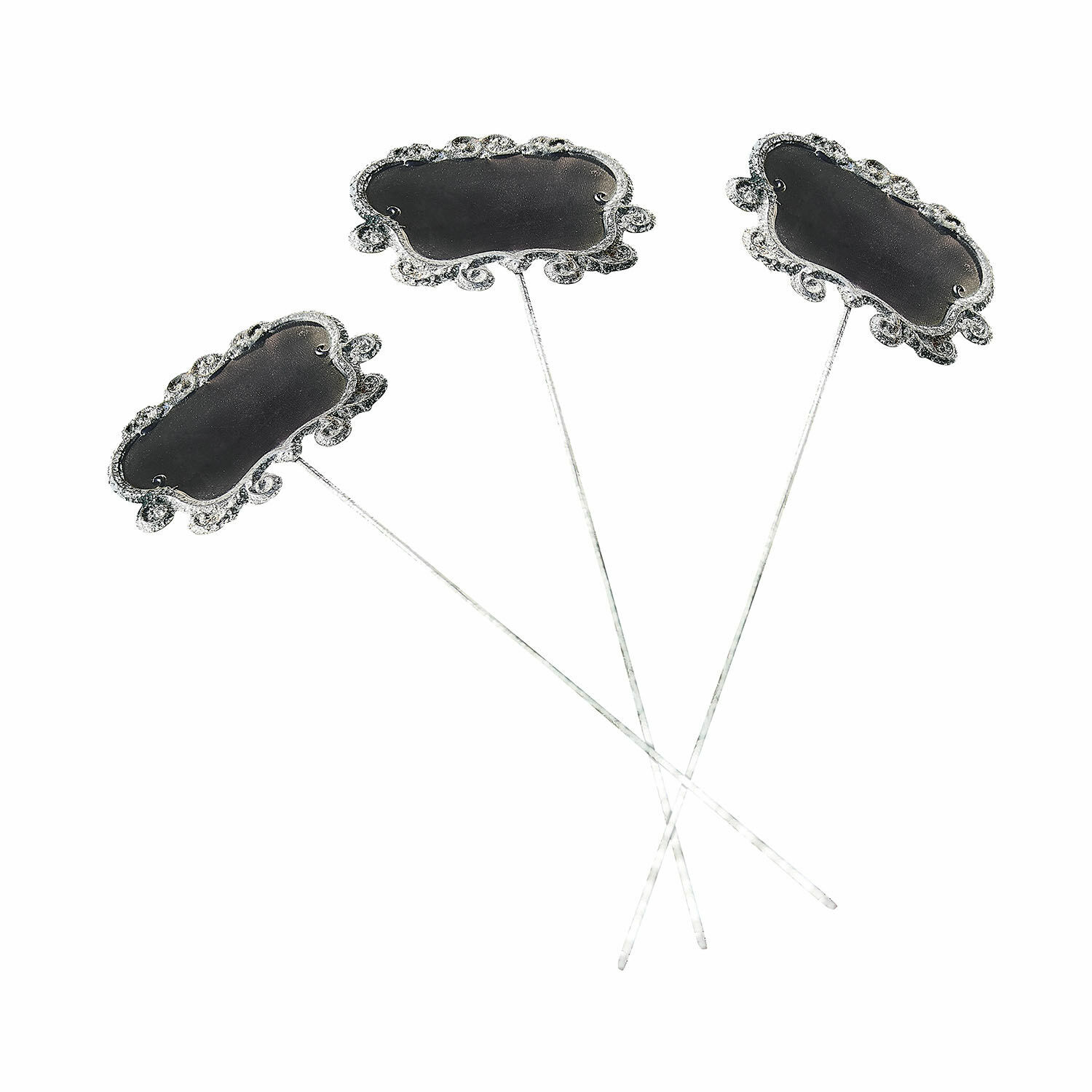 Plantensteker set van 3 Trevalin Set van drie zilverkleurige metalen plantlabels met decoratieve rand voor tuinmarkering