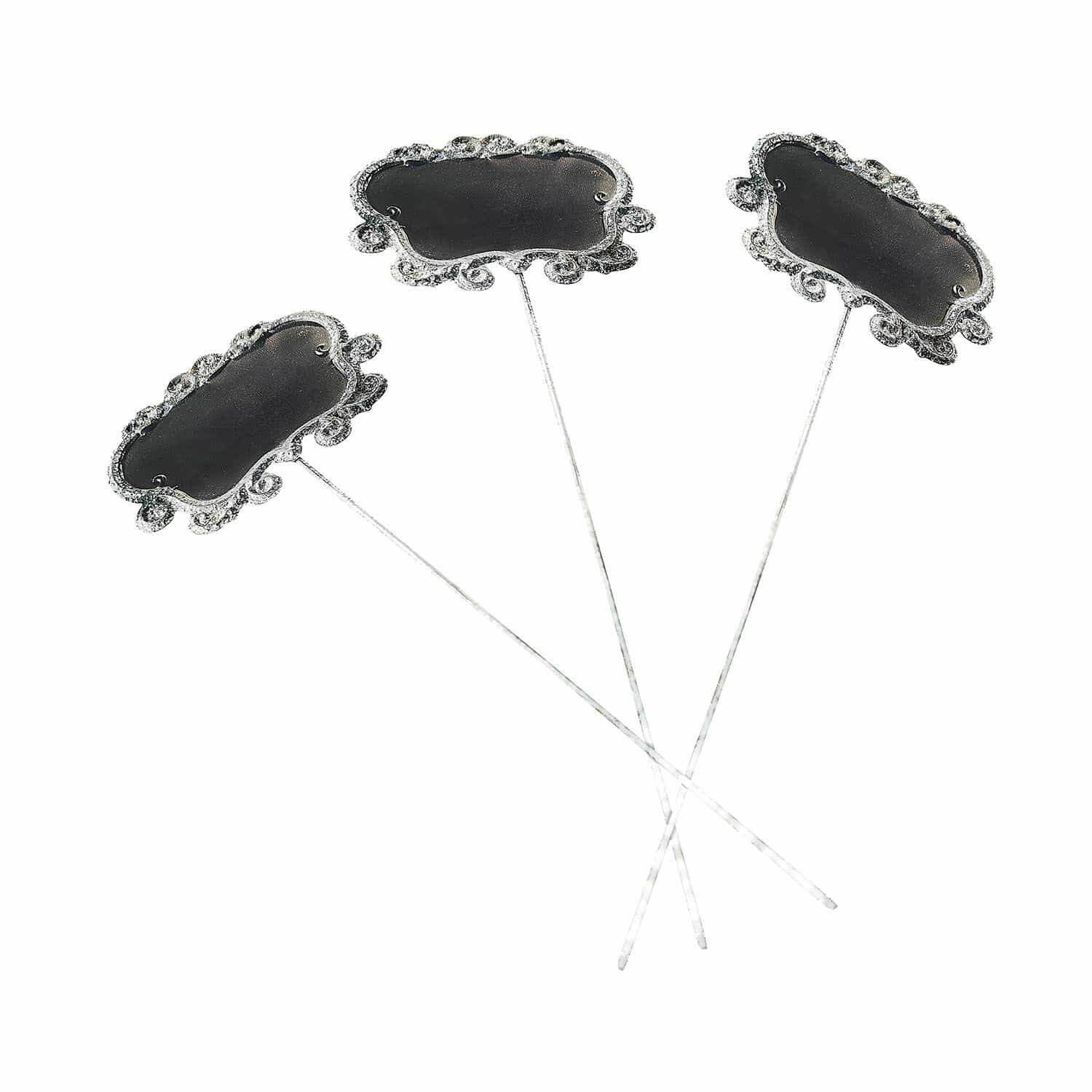 Plantensteker set van 3 Trevalin Set van drie zilverkleurige metalen plantlabels met decoratieve rand voor tuinmarkering