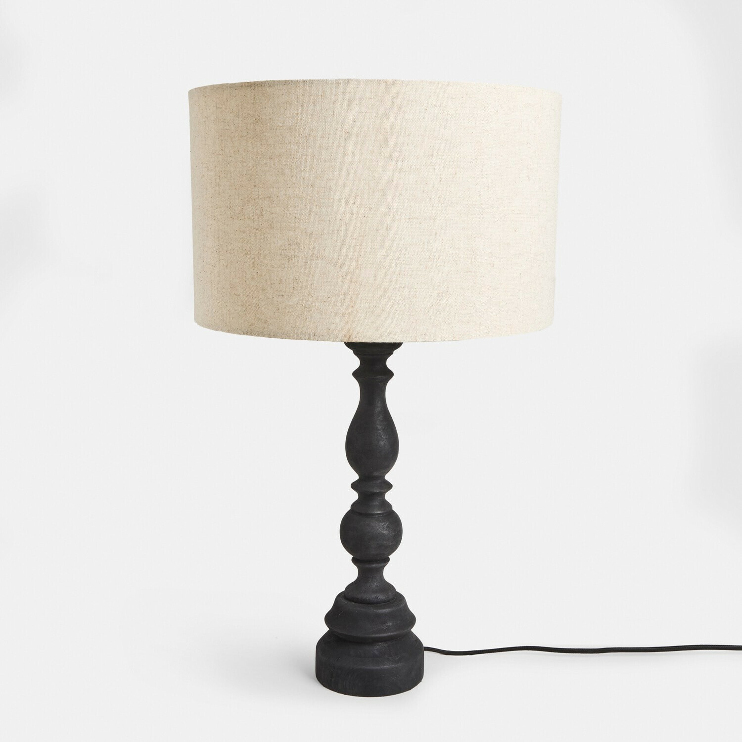 Tafellamp Freydaal Tafellamp met zwarte voet en beige stoffen kap, modern interieurverlichting