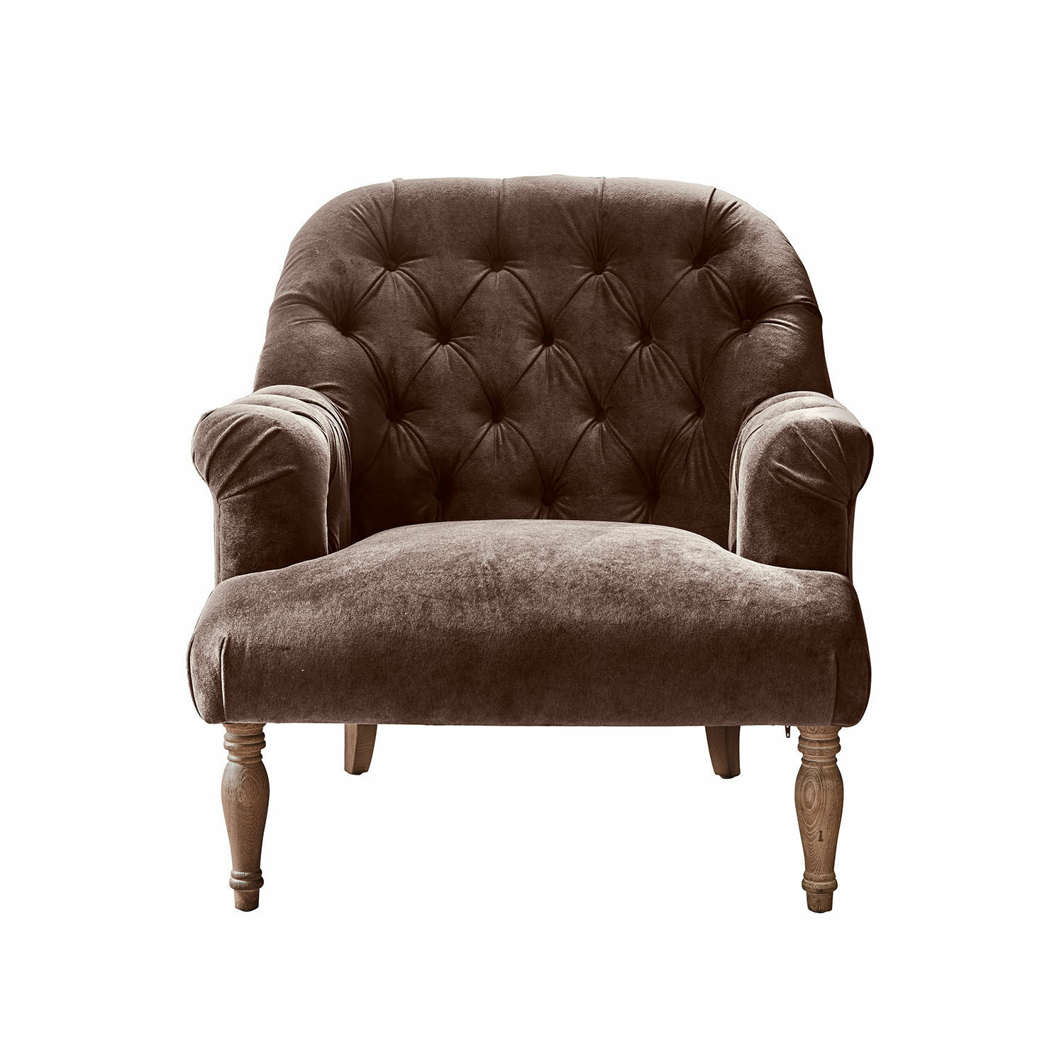 donkerbruin Shambrook fauteuil in donkerbruine fluweel met houten poten, comfortabele zit voor woonkamer