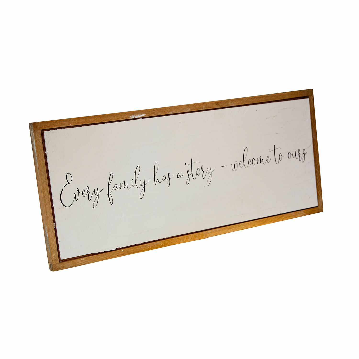 Decoboard Story Houten decoratief bord met tekst "Every family has a story" in vintage stijl voor thuis