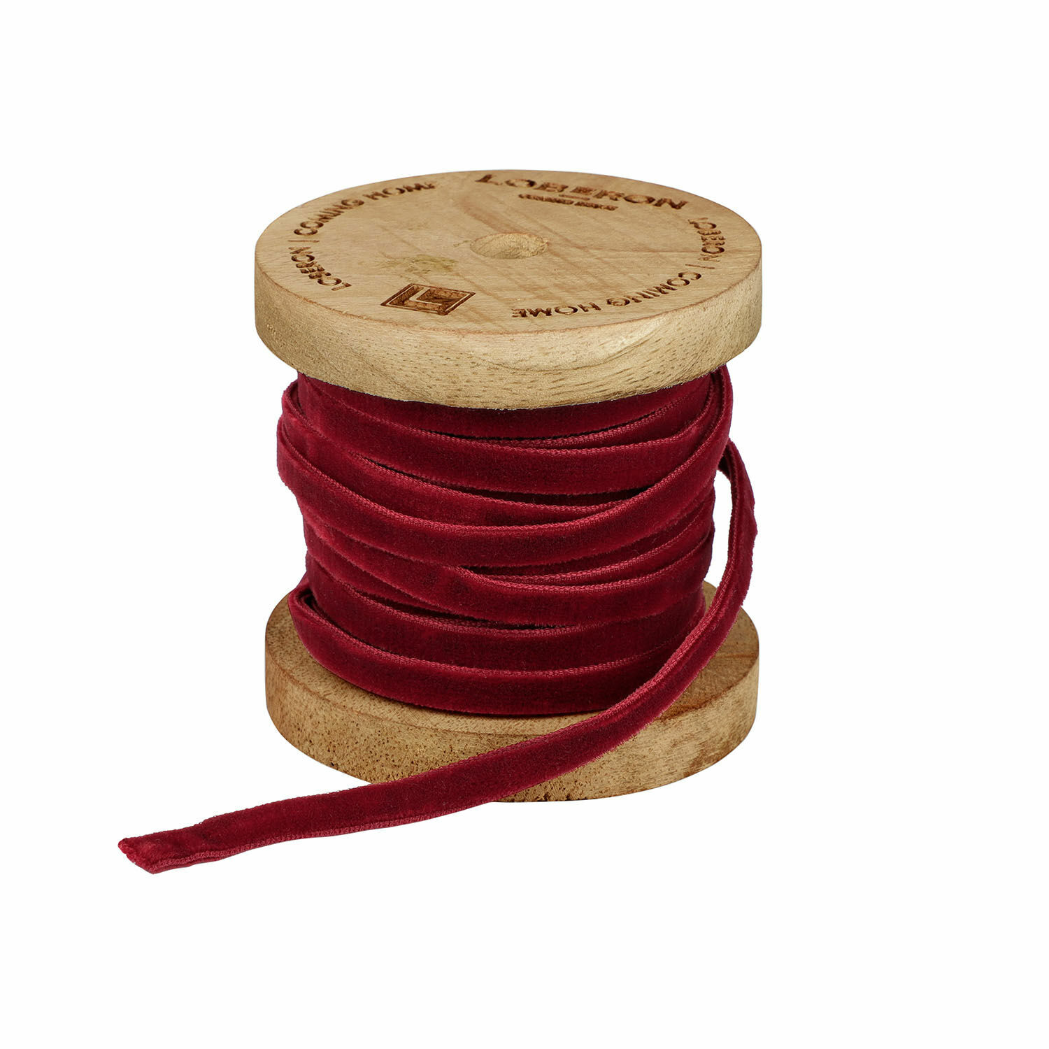 Fluwelen lint Olessa Rode fluwelen lint op houten klos, geschikt voor decoratie en knutselen