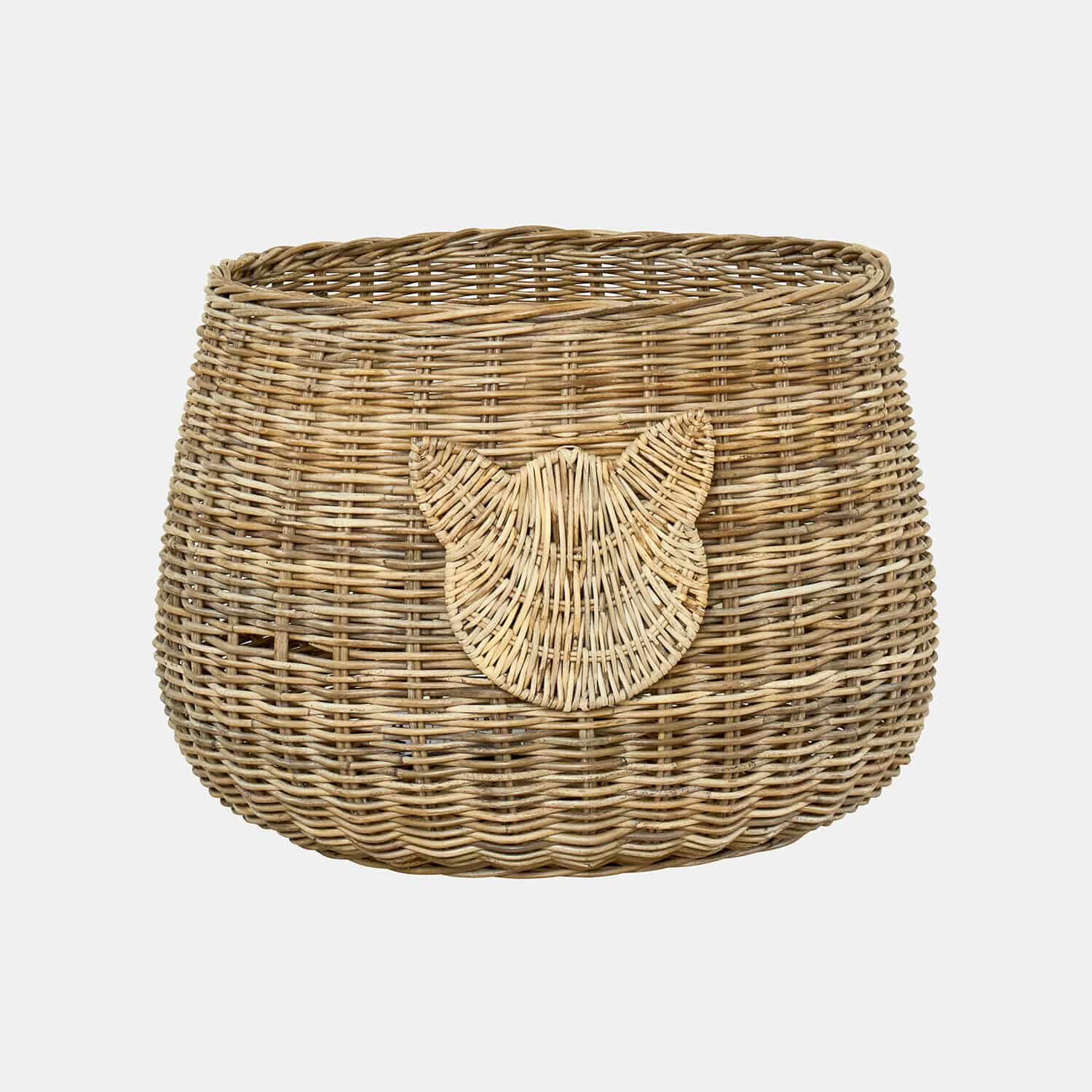 Mand Miezzi Ronde mand van natuurlijk riet met kattenkopdecoratie, praktisch voor het opbergen van spullen
