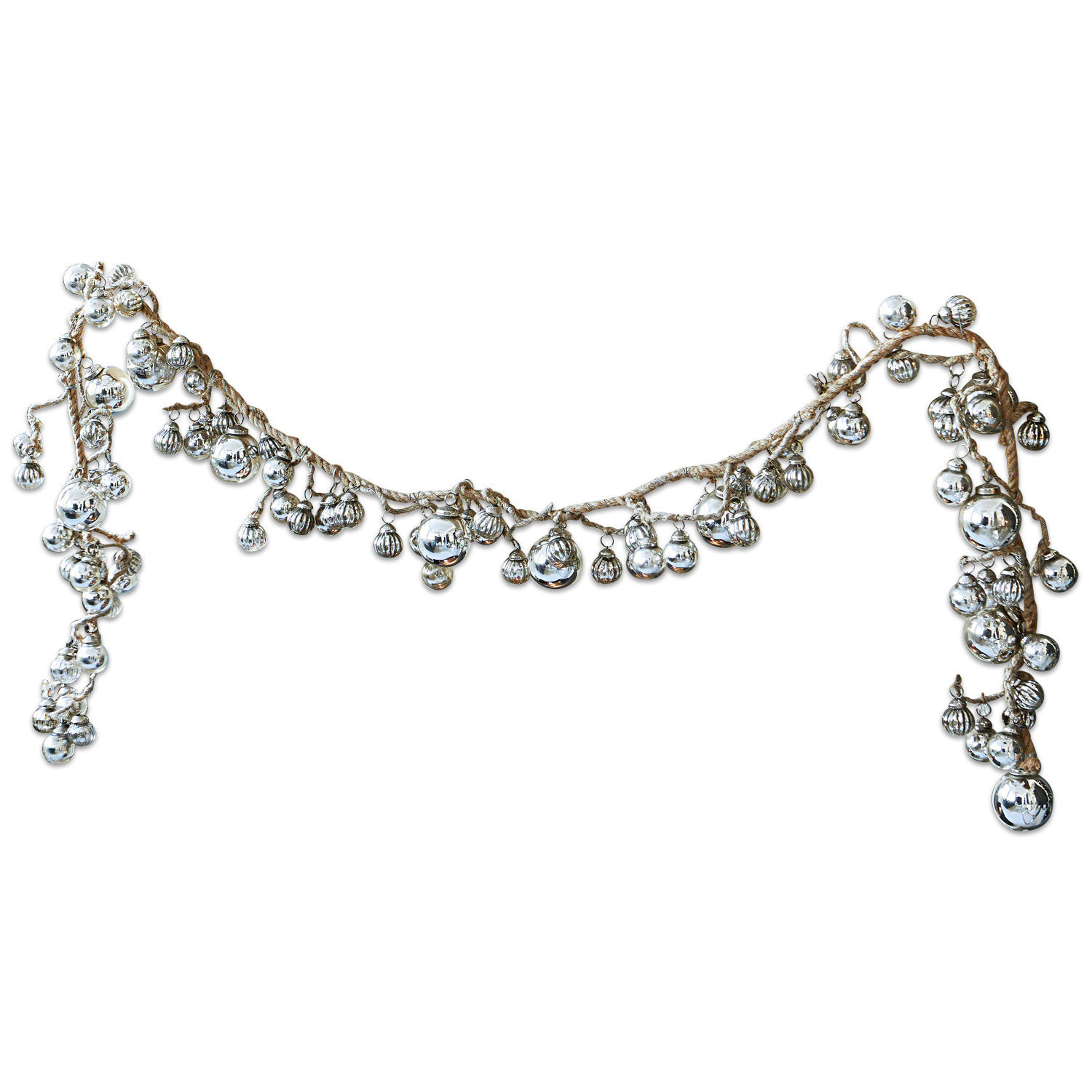 Guirlande Pearls Decoratieve slinger van natuurlijk touw met zilverkleurige metalen belletjes voor binnen