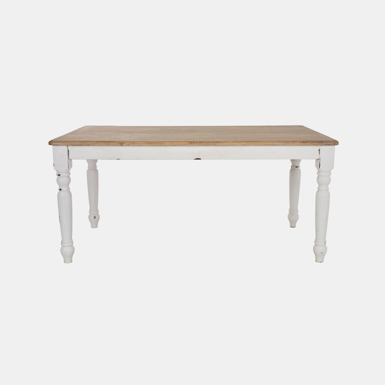 bruin/antiekwit Lisan houten tafel in bruin en antiek wit met gedraaide poten, rustieke eettafel