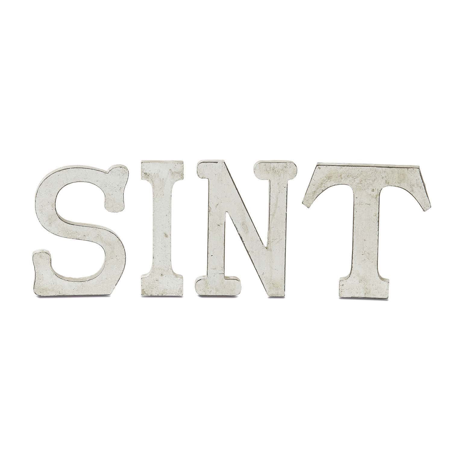 Decoratieletters Sint Decoratieve letters S I N T van wit materiaal met verouderde look voor interieurdecoratie