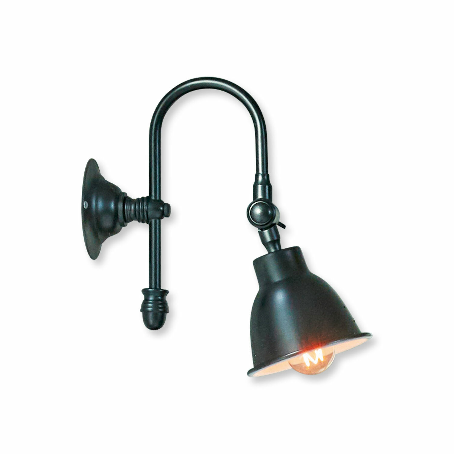 zwart Zwarte metalen wandlamp Gemma met verstelbare kap en zichtbare LED-lamp
