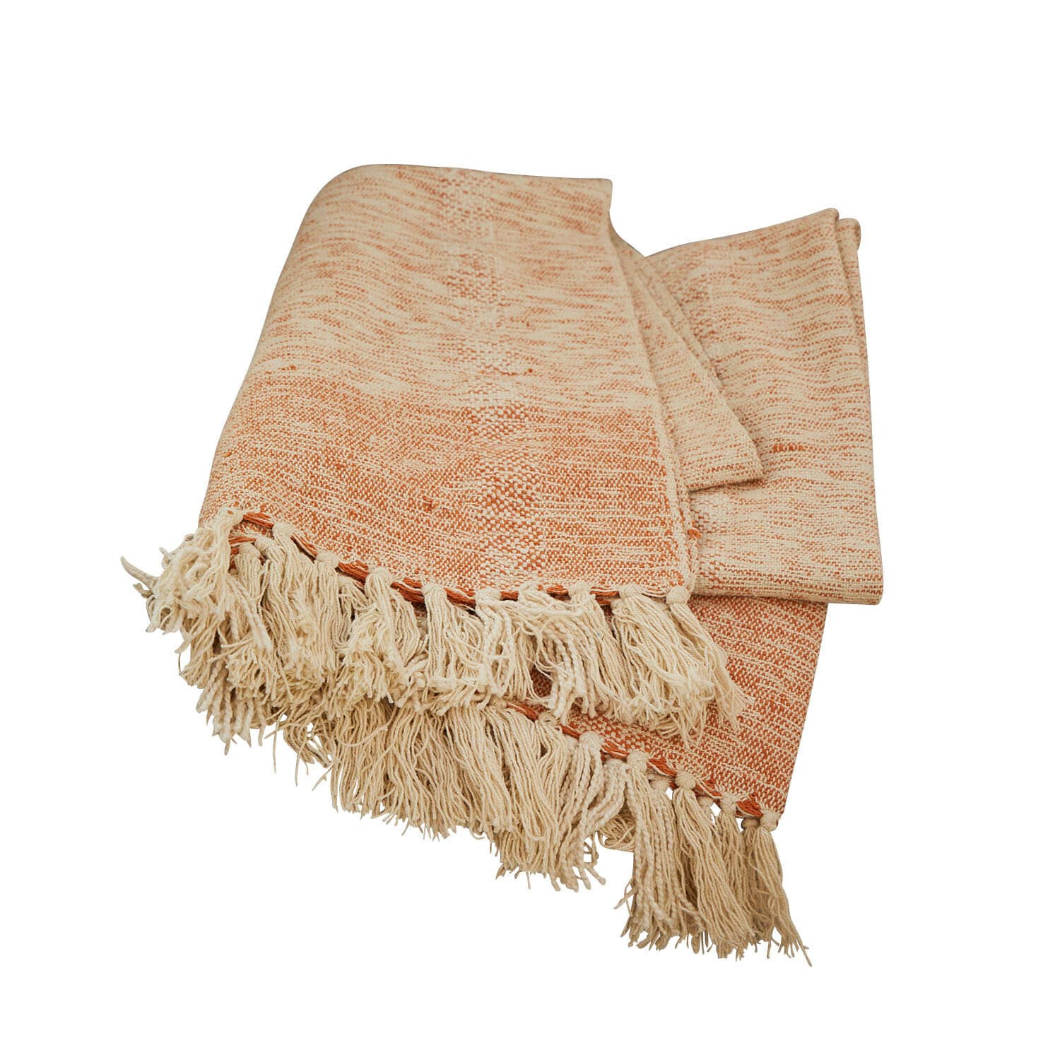 Plaid Winlow Zachte oranje-crème deken van stof met franjes, perfect voor interieurdecoratie en comfort