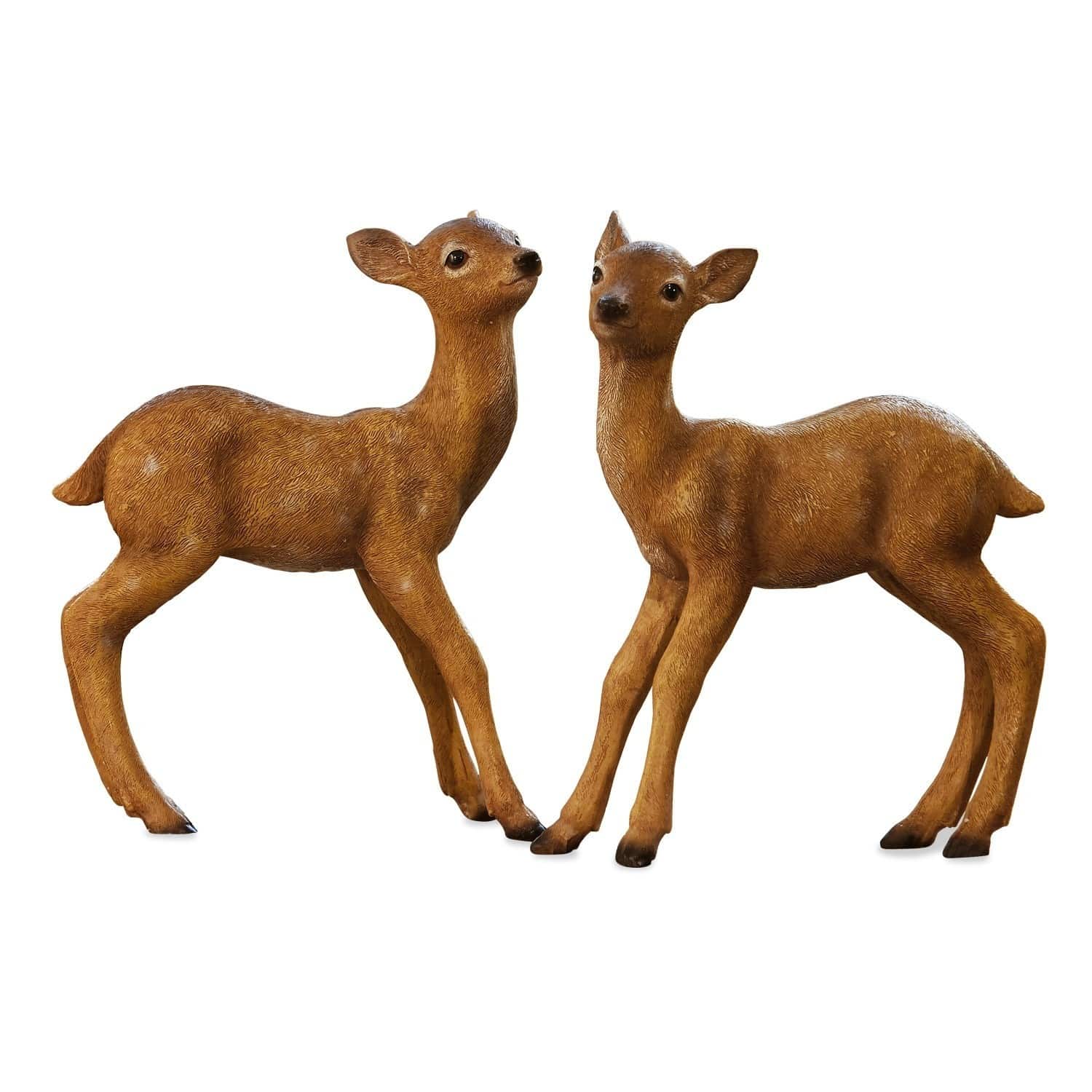 Reekalfje set van 2 Plantis Twee bruine kunststof hertenfiguren voor binnen- en buitendecoratie