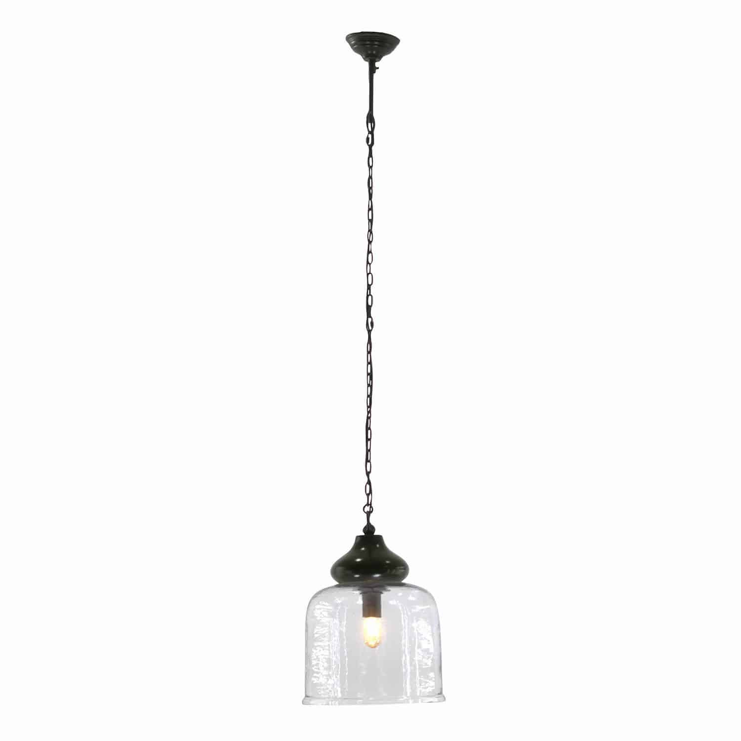 Hanglamp Walderton Glazen hanglamp met zwarte metalen houder en ketting, moderne binnenverlichting