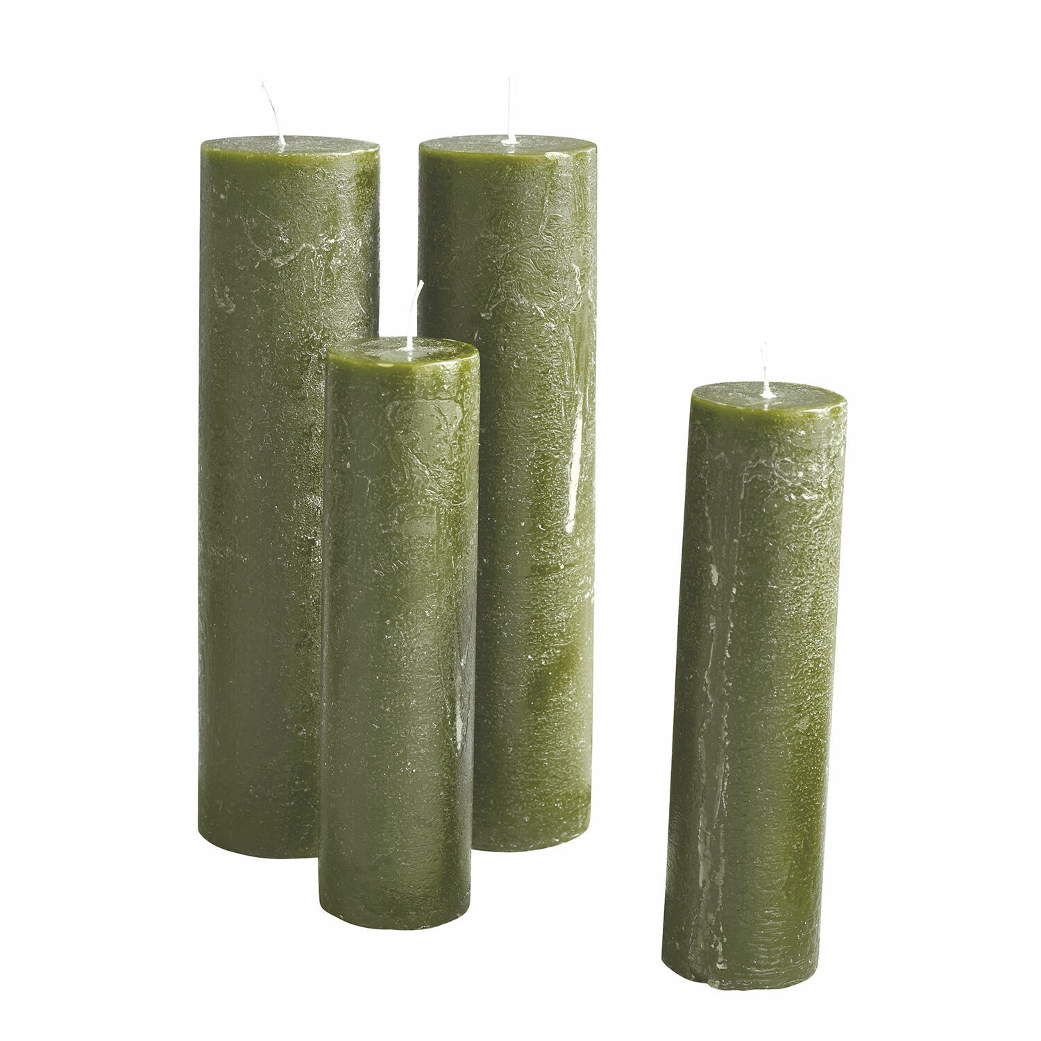 Set van 4 groene cilindervormige kaarsen van was voor sfeervolle decoratie